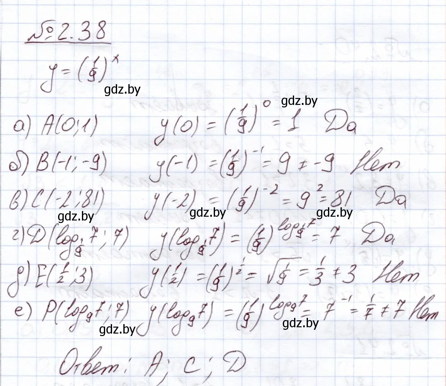 Решение номер 2.38 (страница 56) гдз по алгебре 11 класс Арефьева, Пирютко, учебник