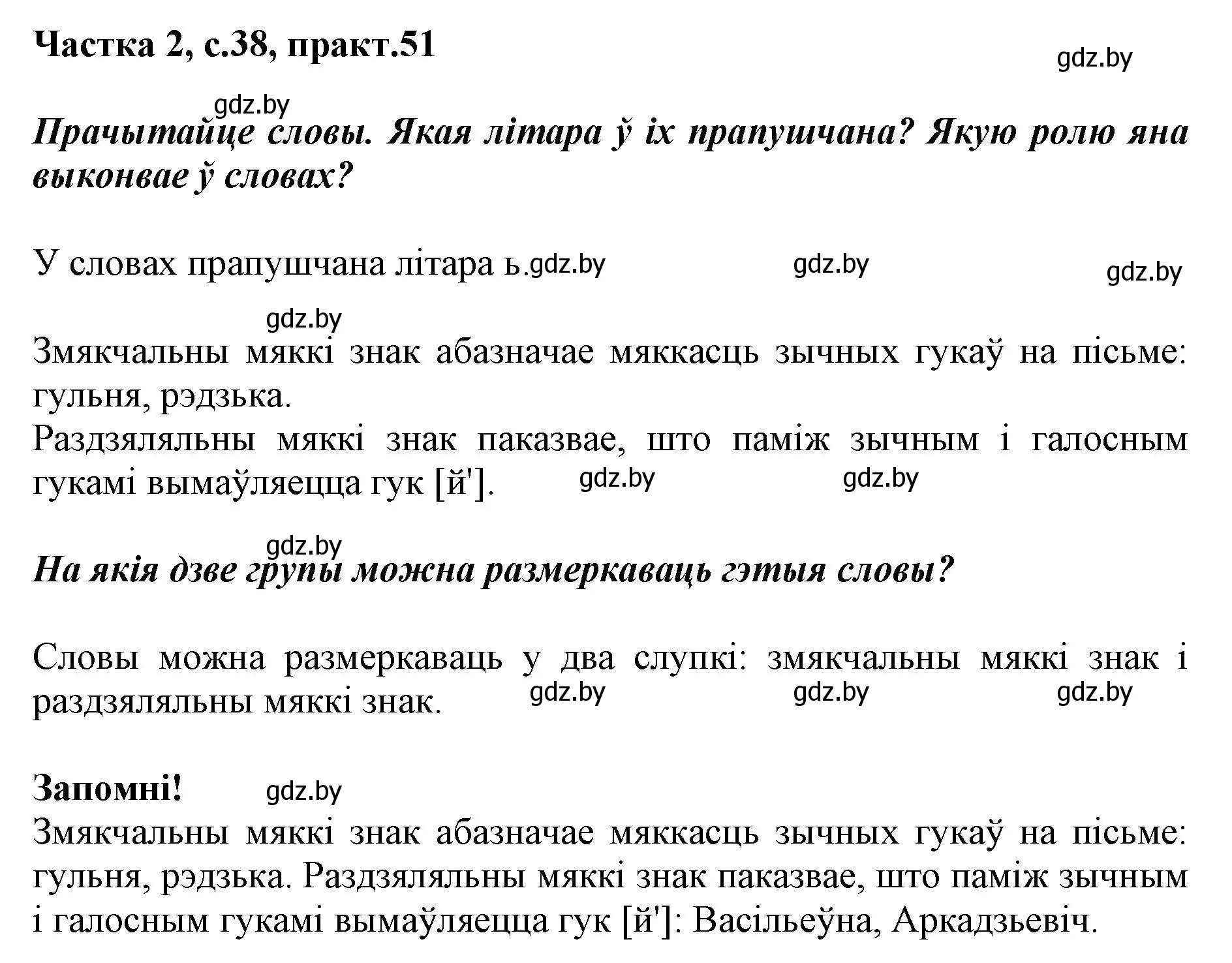 Решение номер 51 (страница 38) гдз по белорусскому языку 2 класс Антановіч, Антонава, учебник 2 часть