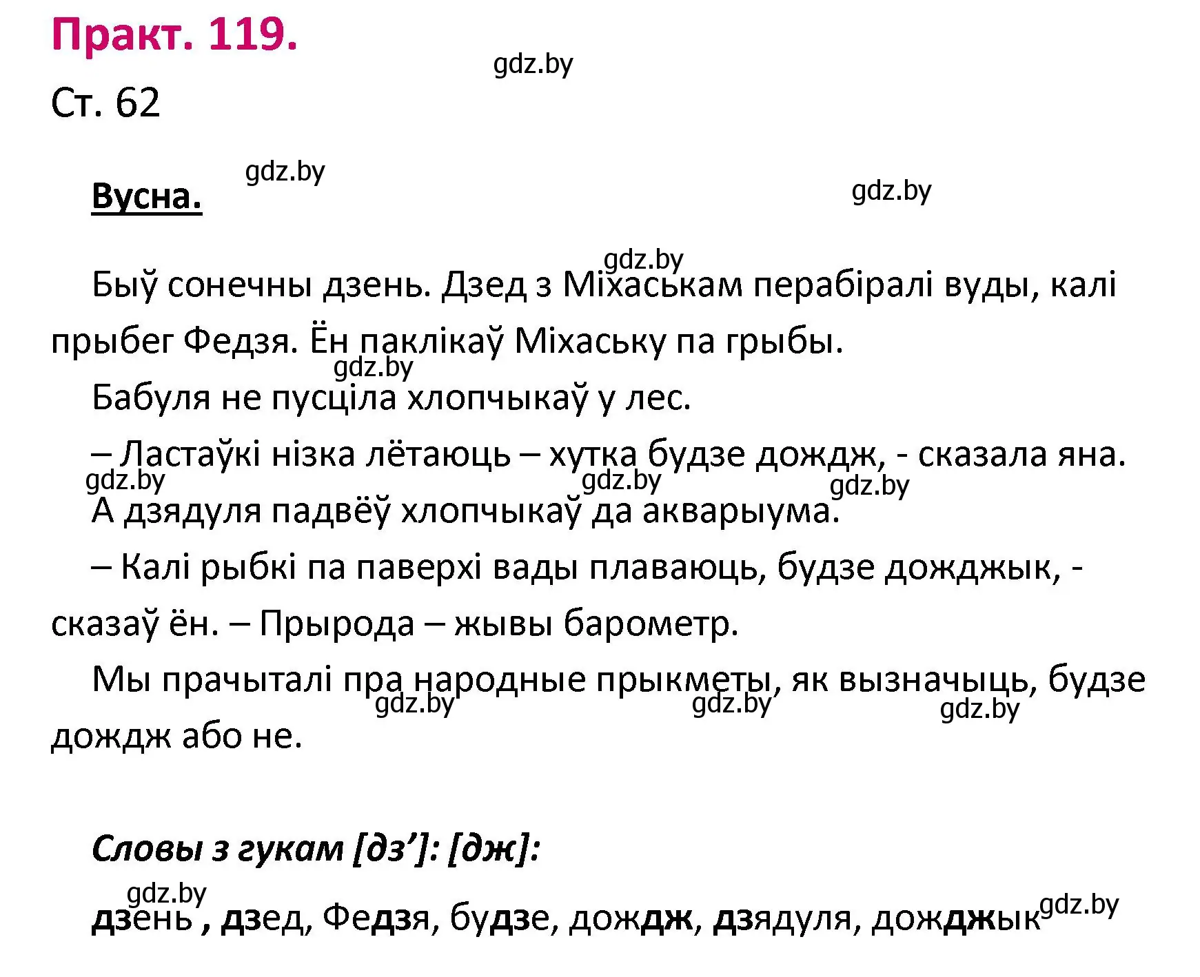 Решение номер 119 (страница 62) гдз по белорусскому языку 2 класс Свириденко, учебник 1 часть