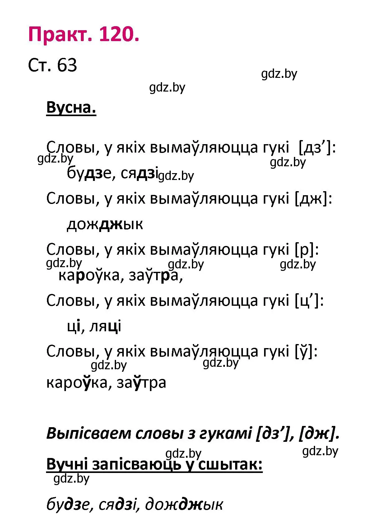 Решение номер 120 (страница 63) гдз по белорусскому языку 2 класс Свириденко, учебник 1 часть