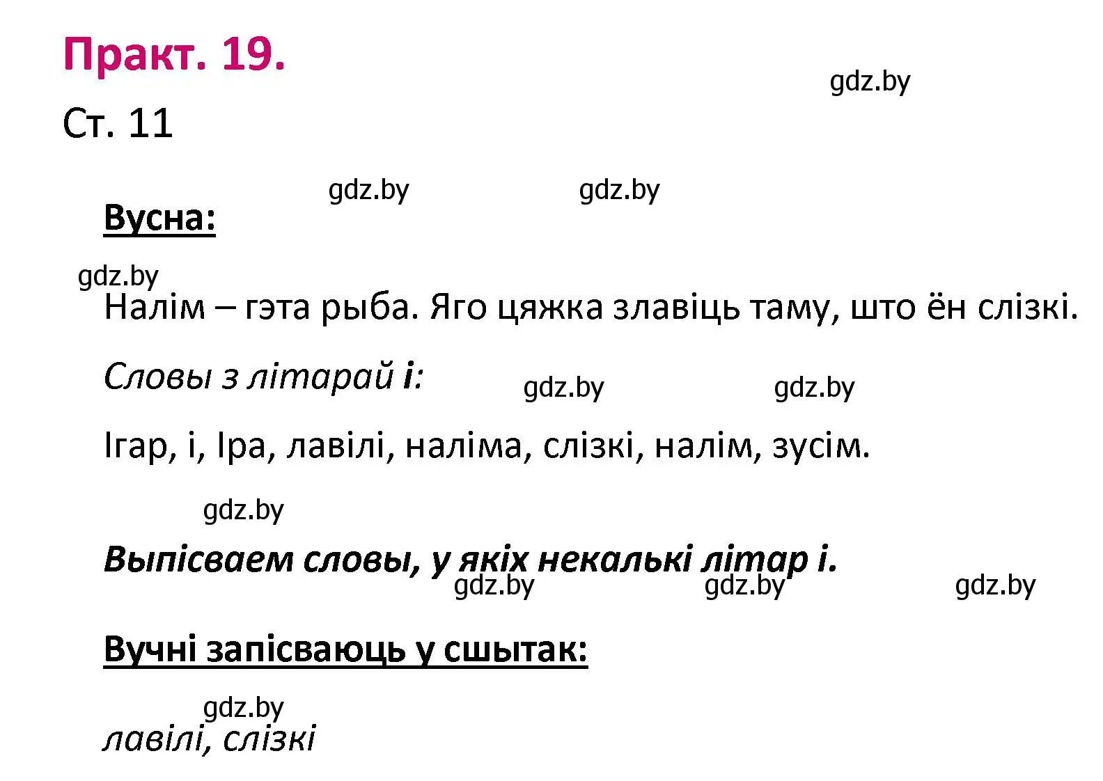 Решение номер 19 (страница 11) гдз по белорусскому языку 2 класс Свириденко, учебник 1 часть