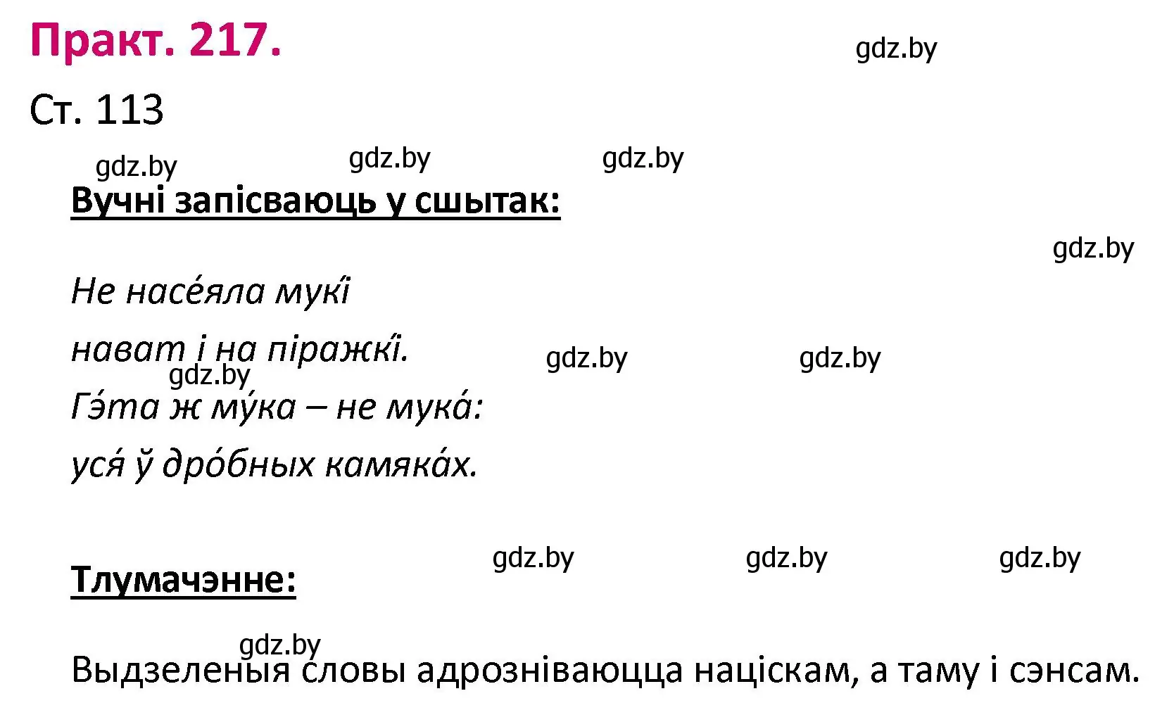 Решение номер 217 (страница 113) гдз по белорусскому языку 2 класс Свириденко, учебник 1 часть