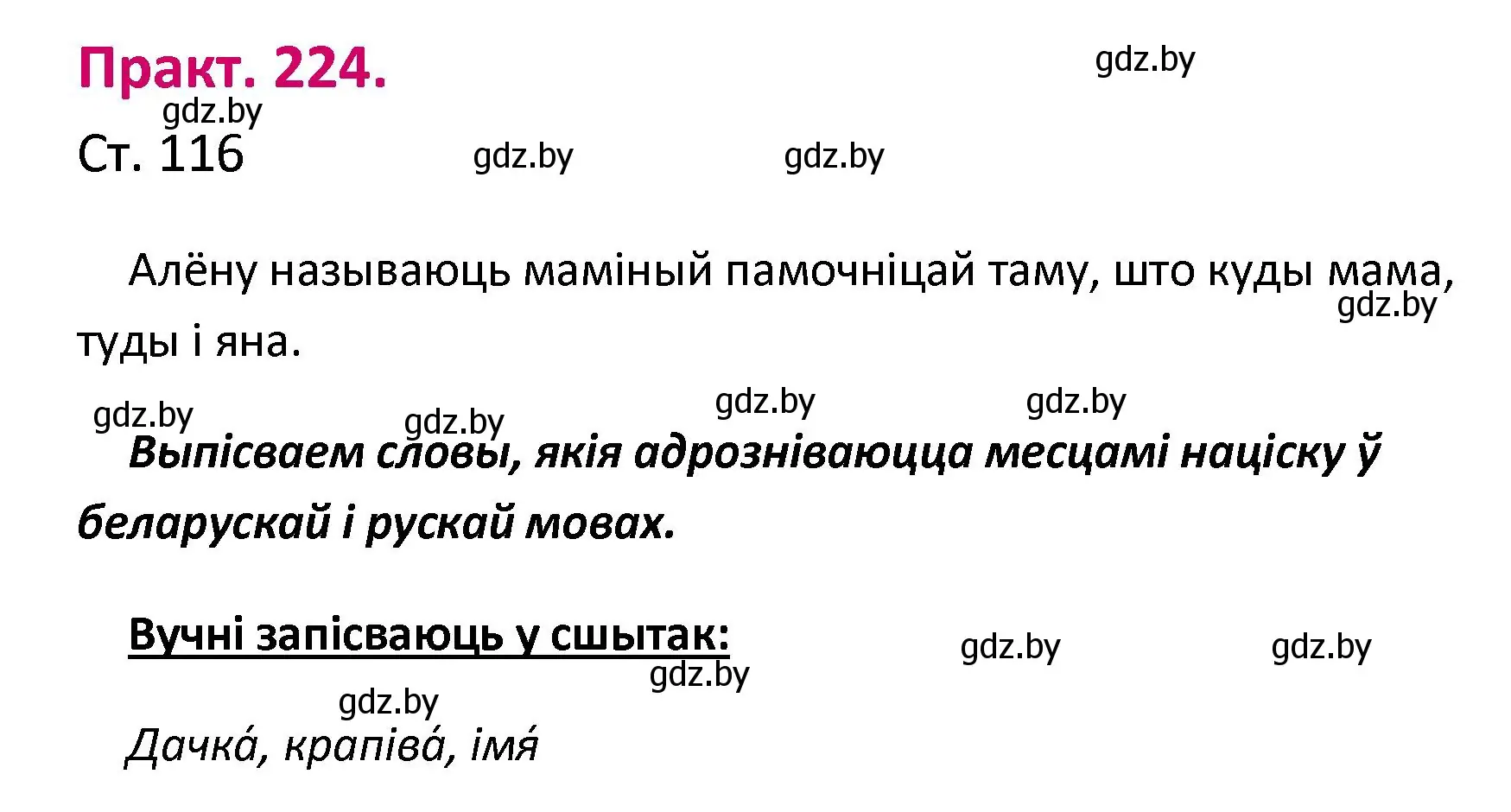 Решение номер 224 (страница 116) гдз по белорусскому языку 2 класс Свириденко, учебник 1 часть