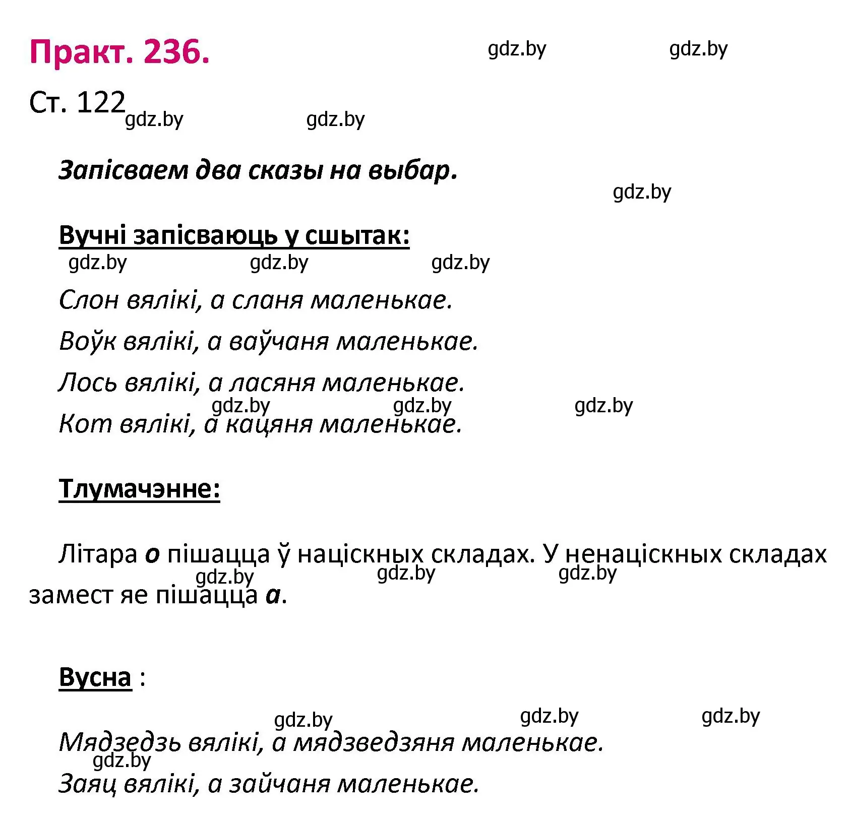 Решение номер 236 (страница 122) гдз по белорусскому языку 2 класс Свириденко, учебник 1 часть