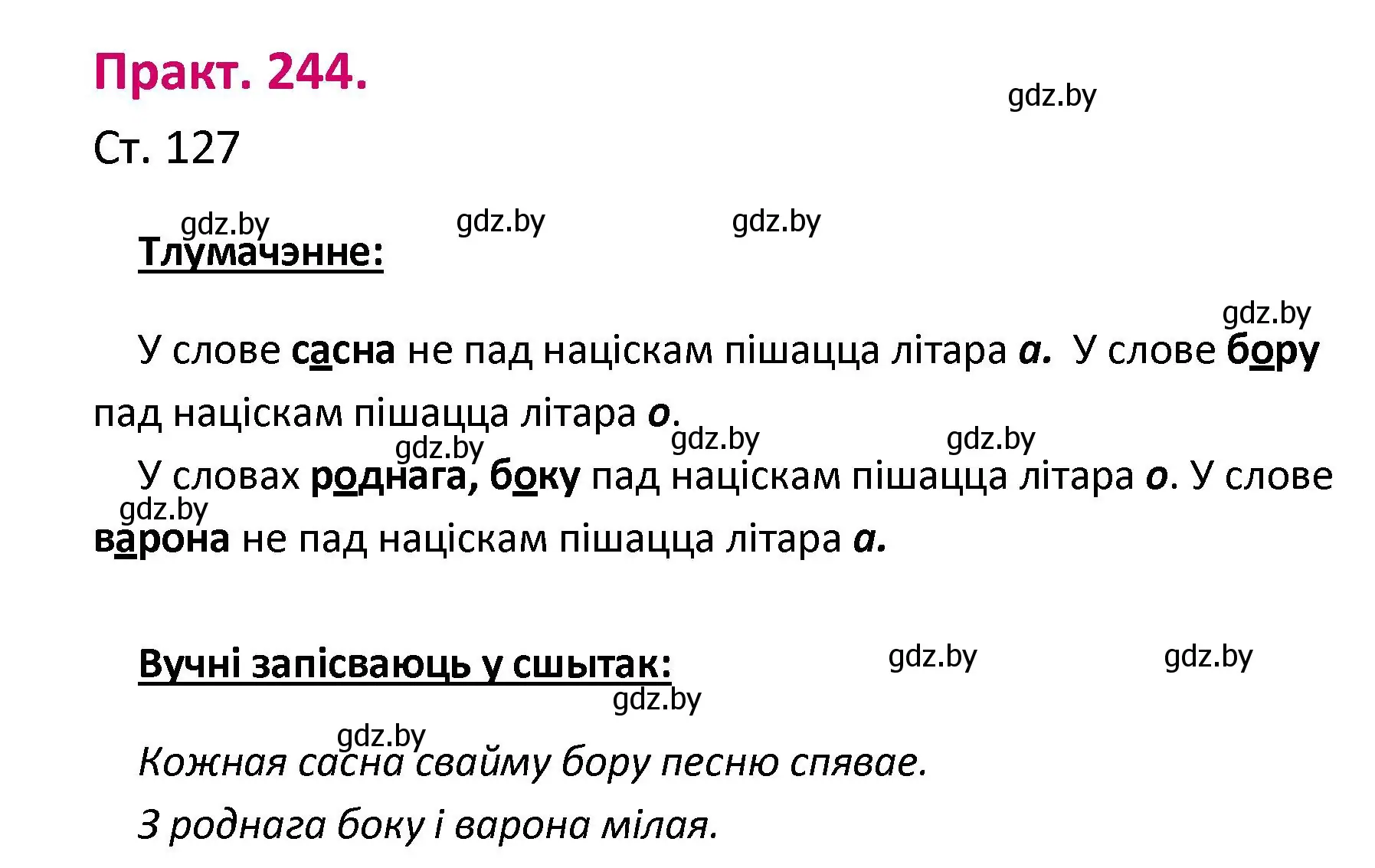 Решение номер 244 (страница 127) гдз по белорусскому языку 2 класс Свириденко, учебник 1 часть