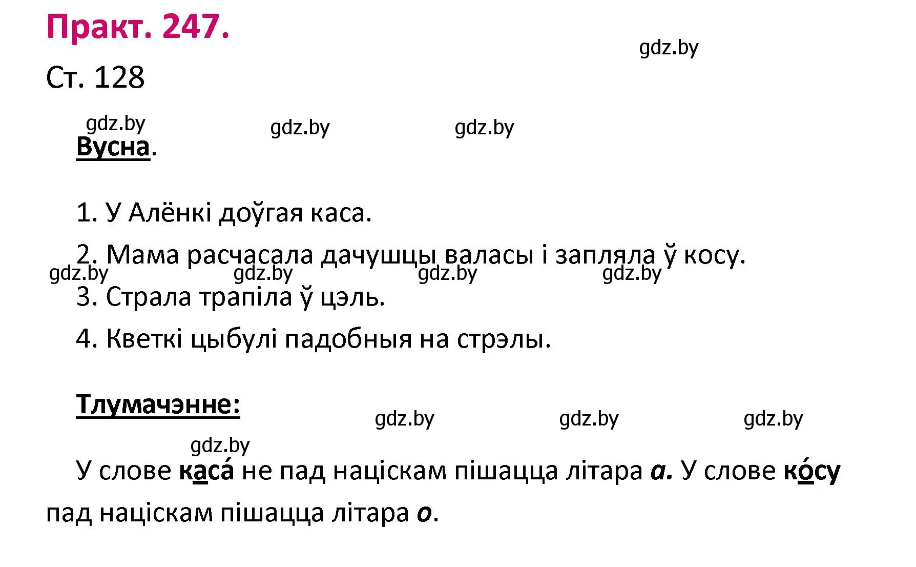 Решение номер 247 (страница 128) гдз по белорусскому языку 2 класс Свириденко, учебник 1 часть