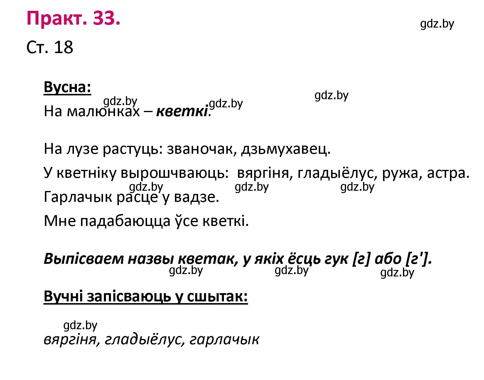 Решение номер 33 (страница 18) гдз по белорусскому языку 2 класс Свириденко, учебник 1 часть