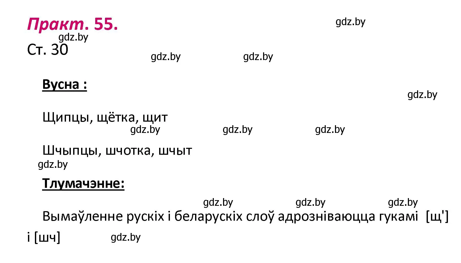 Решение номер 55 (страница 30) гдз по белорусскому языку 2 класс Свириденко, учебник 1 часть