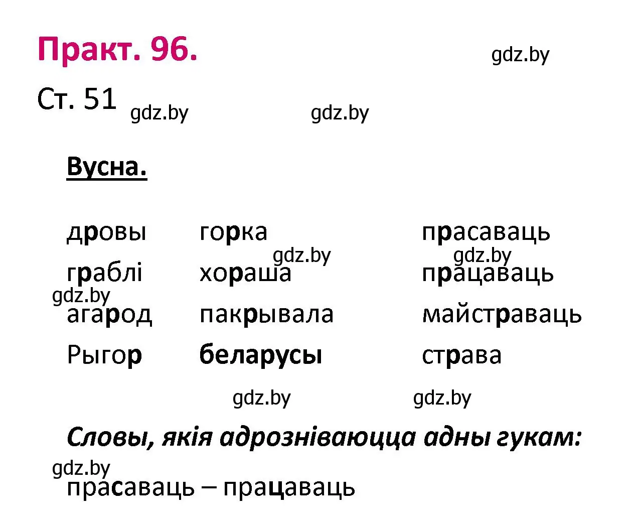 Решение номер 96 (страница 51) гдз по белорусскому языку 2 класс Свириденко, учебник 1 часть