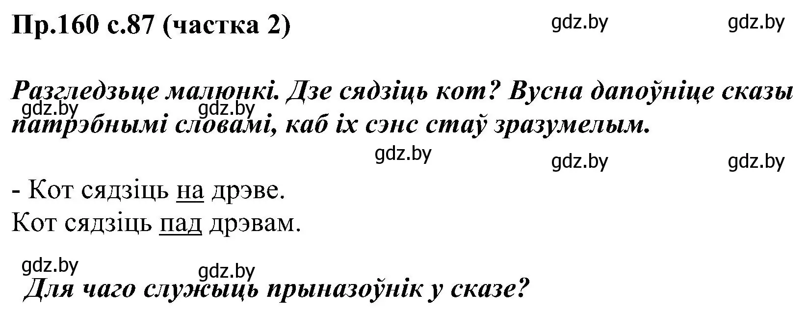 Решение номер 160 (страница 87) гдз по белорусскому языку 2 класс Свириденко, учебник 2 часть