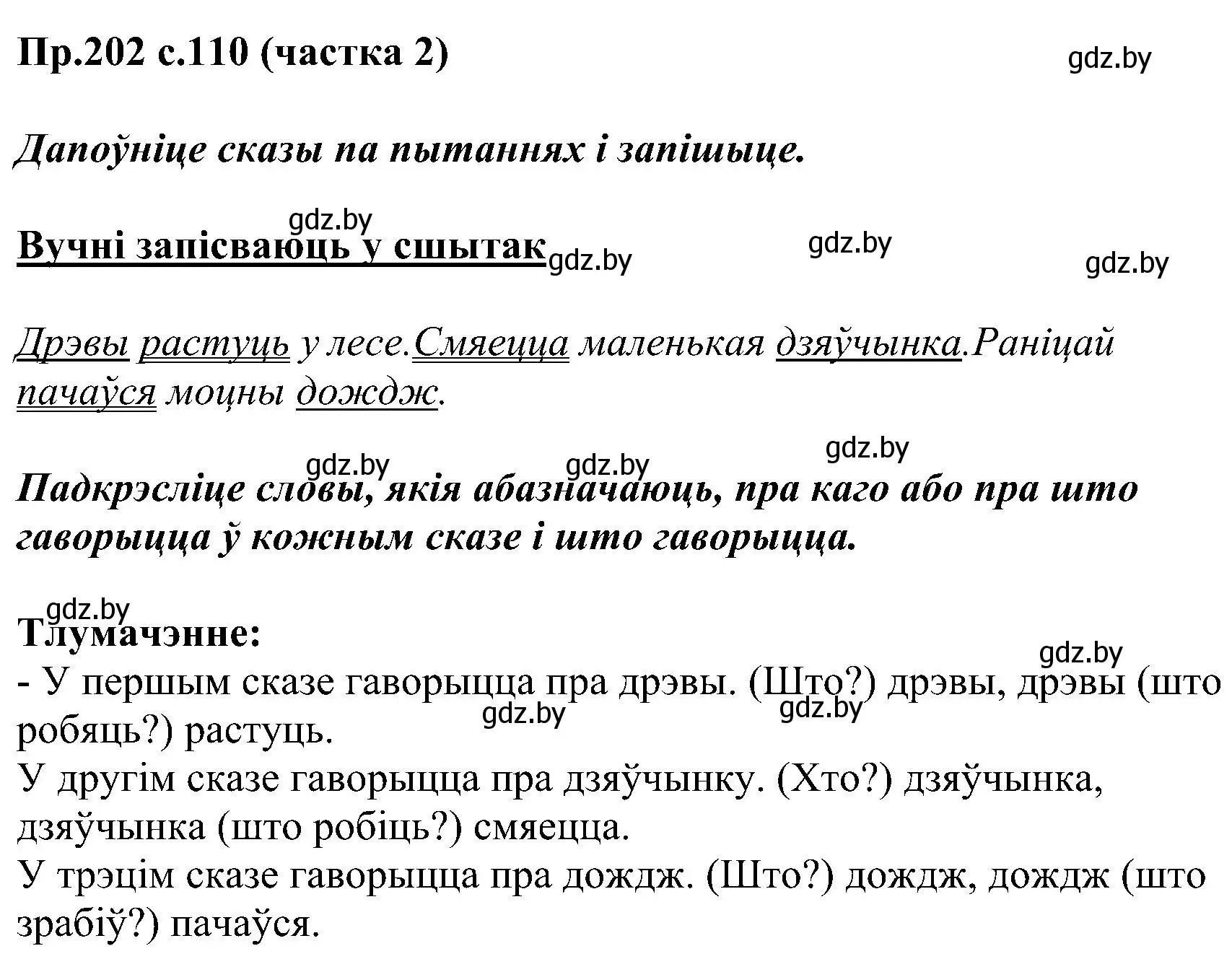 Решение номер 202 (страница 110) гдз по белорусскому языку 2 класс Свириденко, учебник 2 часть