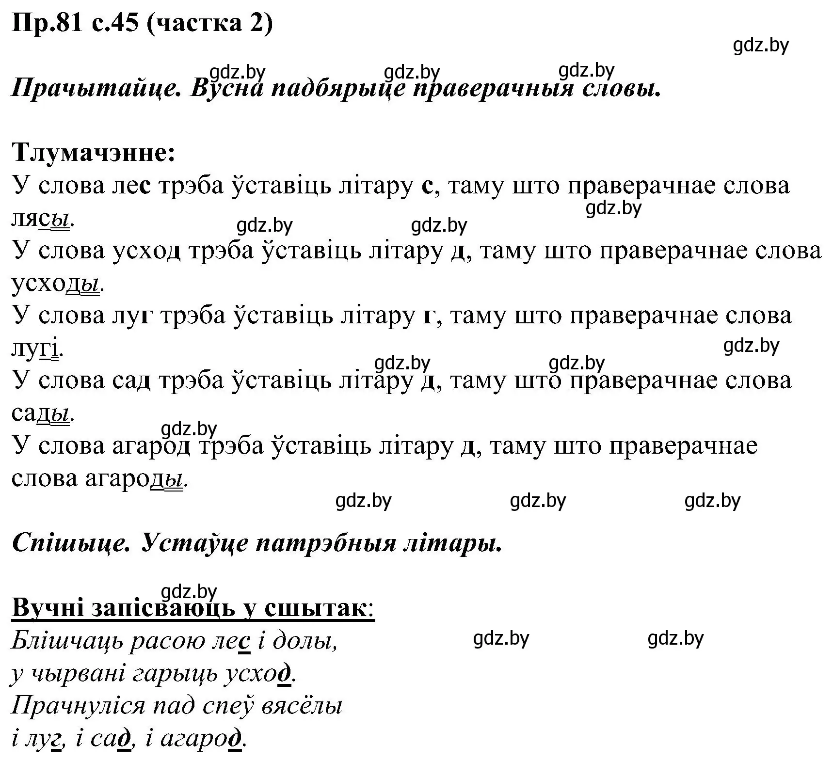 Решение номер 81 (страница 45) гдз по белорусскому языку 2 класс Свириденко, учебник 2 часть