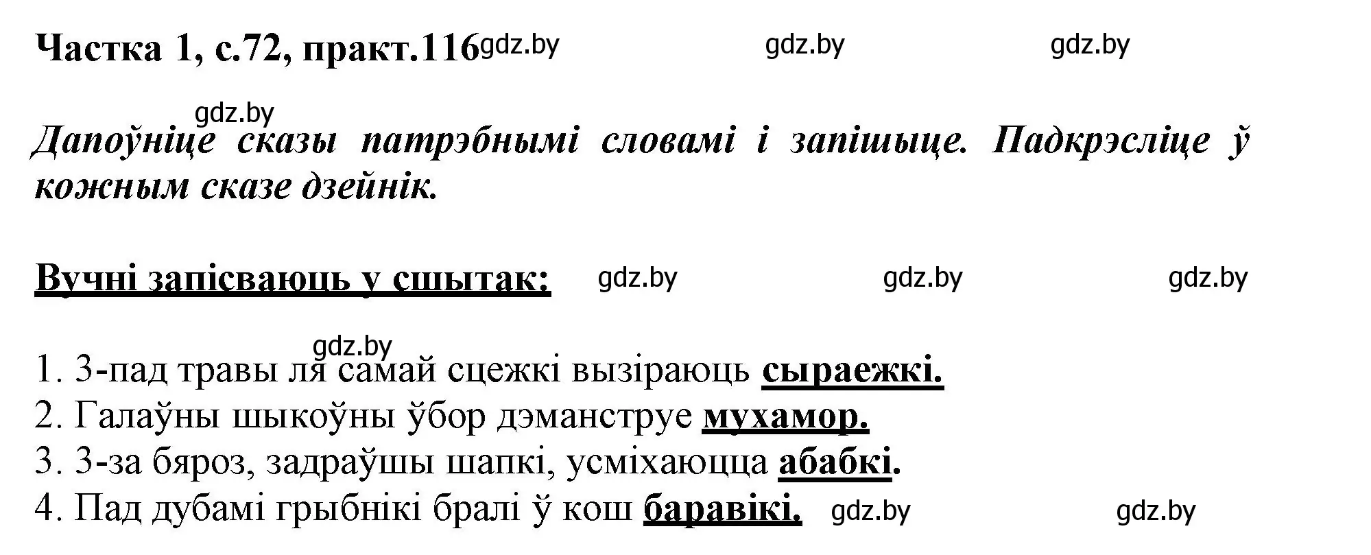 Решение номер 116 (страница 72) гдз по белорусскому языку 3 класс Свириденко, учебник 1 часть