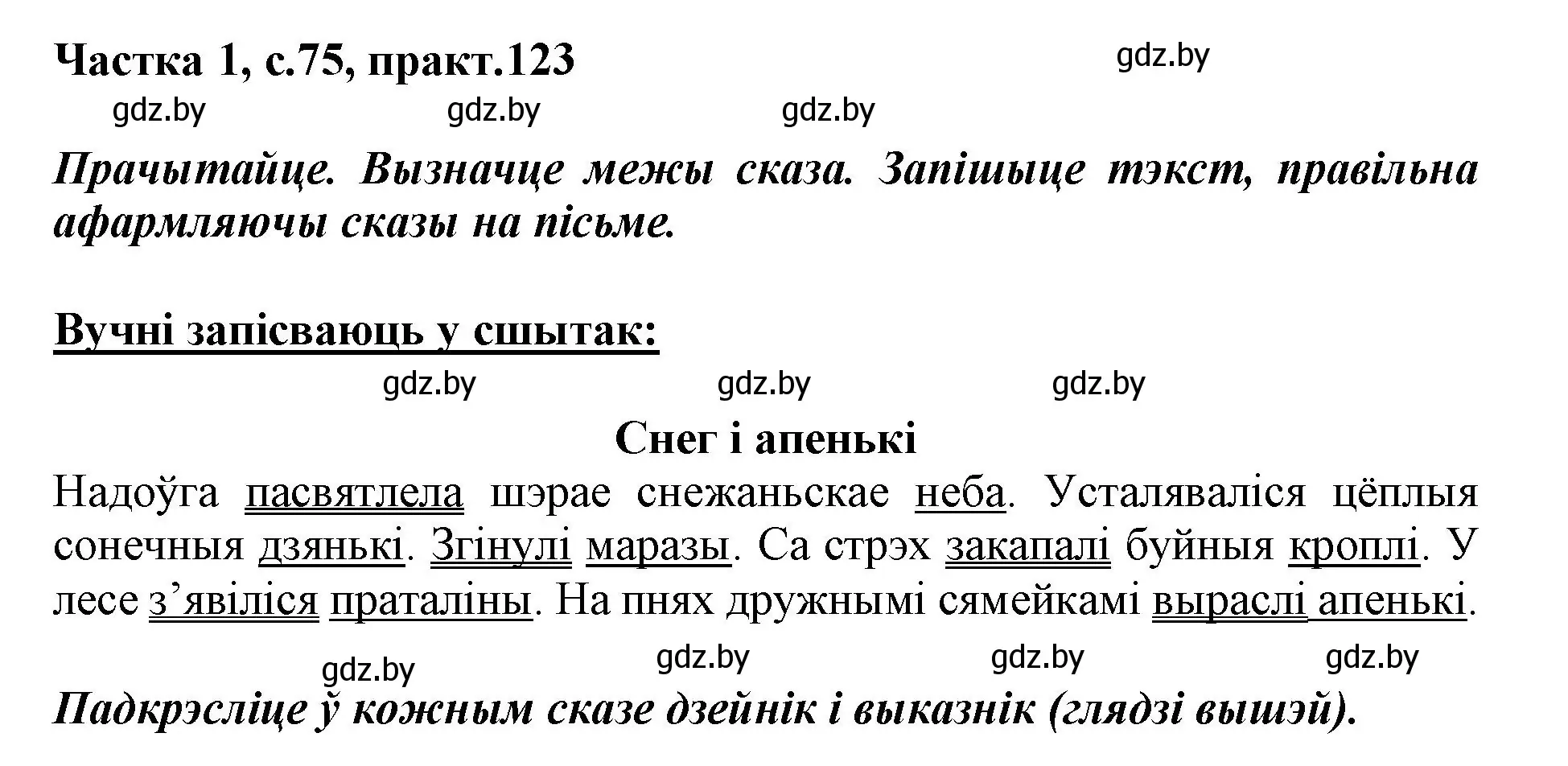 Решение номер 123 (страница 75) гдз по белорусскому языку 3 класс Свириденко, учебник 1 часть