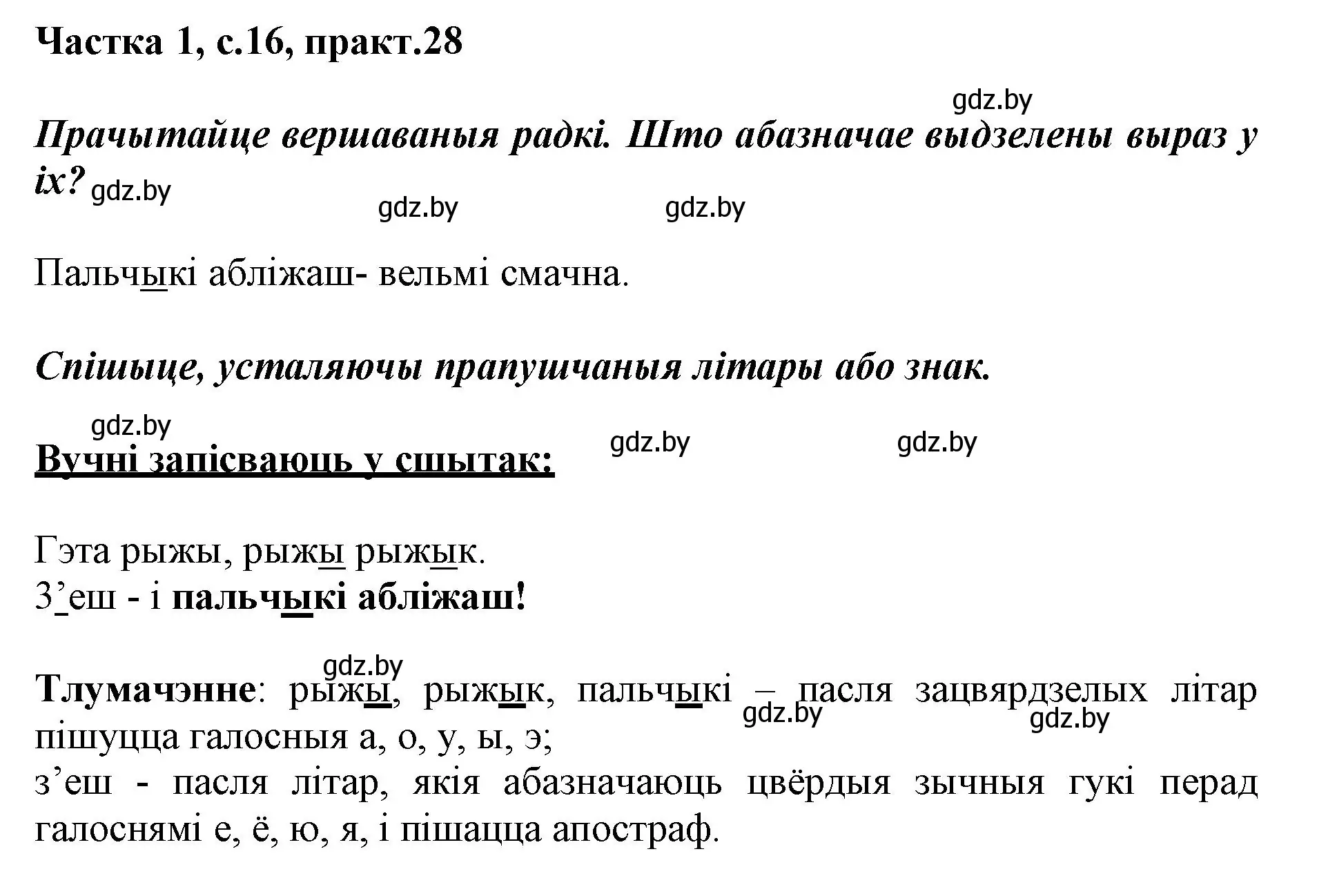 Решение номер 28 (страница 16) гдз по белорусскому языку 3 класс Свириденко, учебник 1 часть