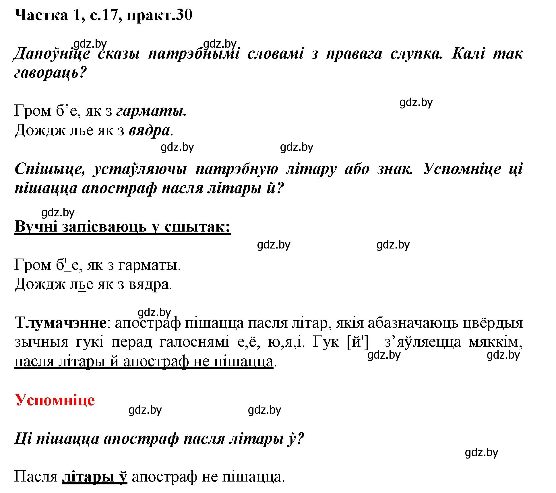 Решение номер 30 (страница 17) гдз по белорусскому языку 3 класс Свириденко, учебник 1 часть