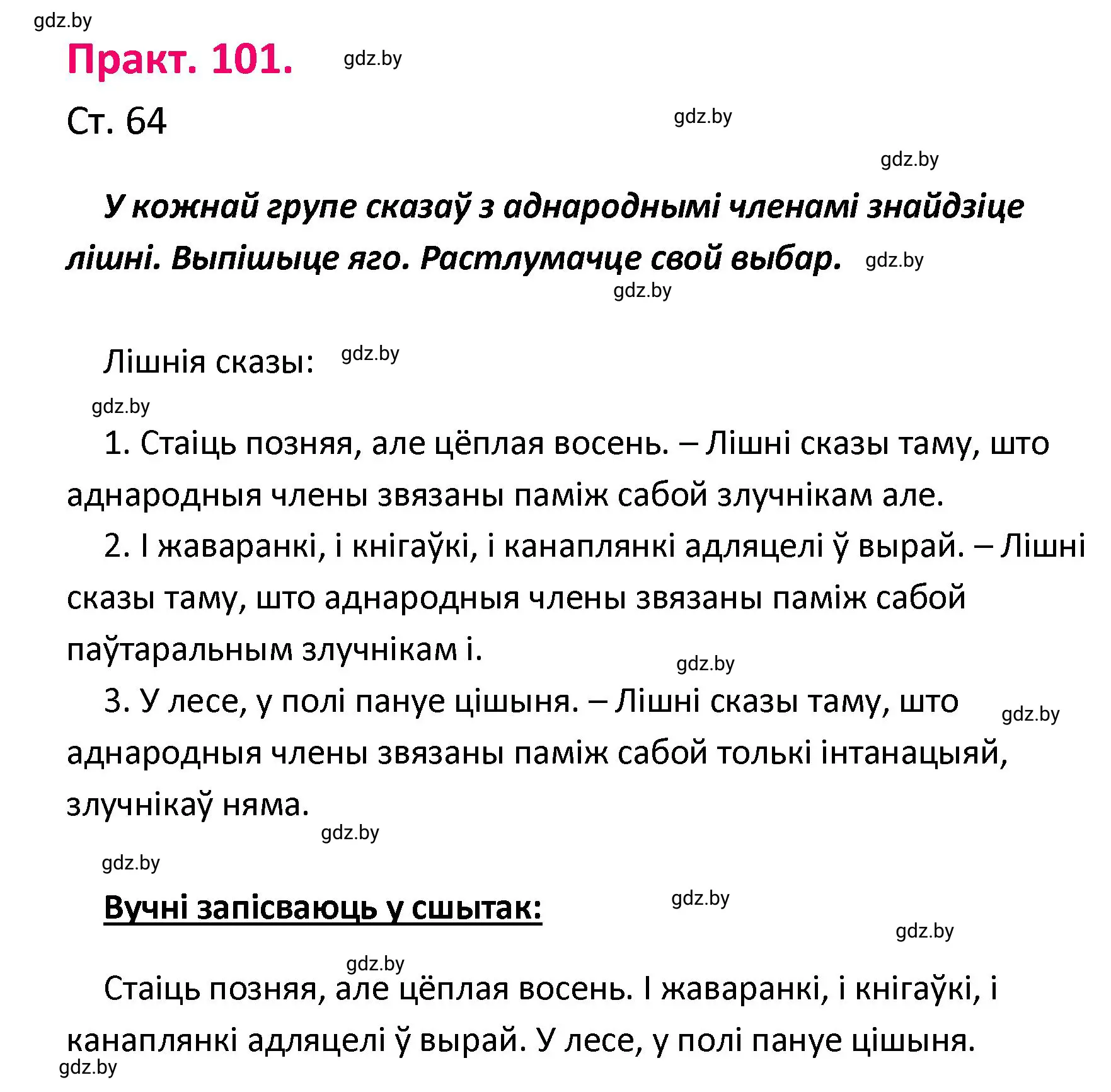 Решение номер 101 (страница 64) гдз по белорусскому языку 4 класс Свириденко, учебник