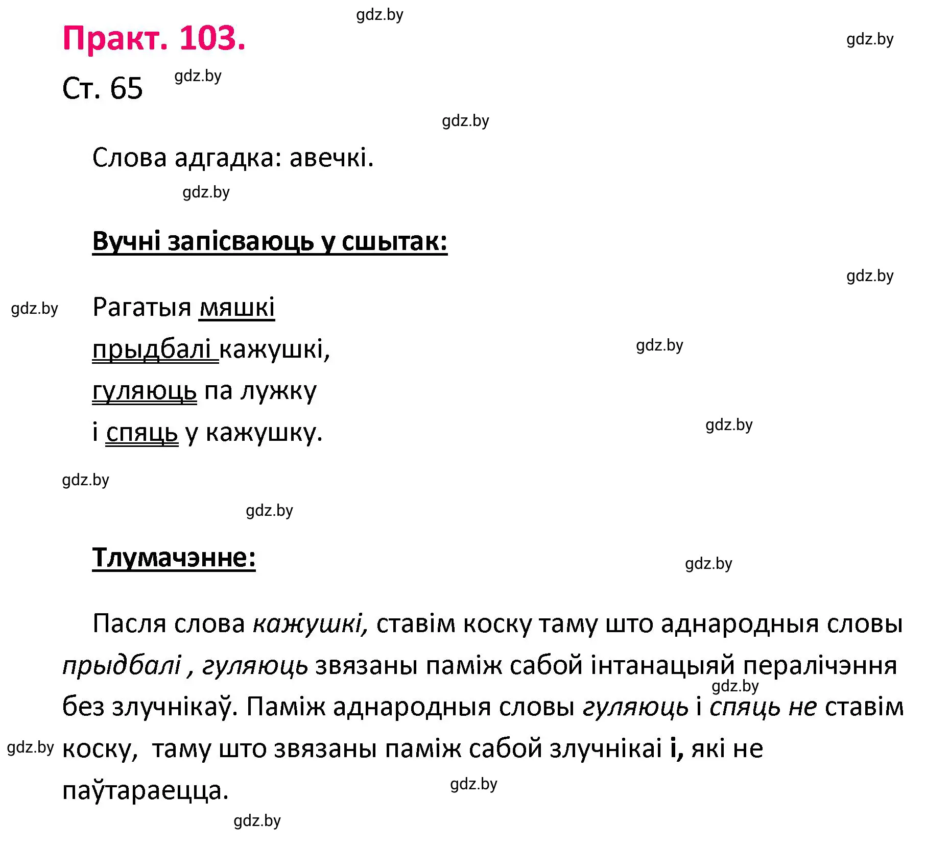 Решение номер 103 (страница 65) гдз по белорусскому языку 4 класс Свириденко, учебник