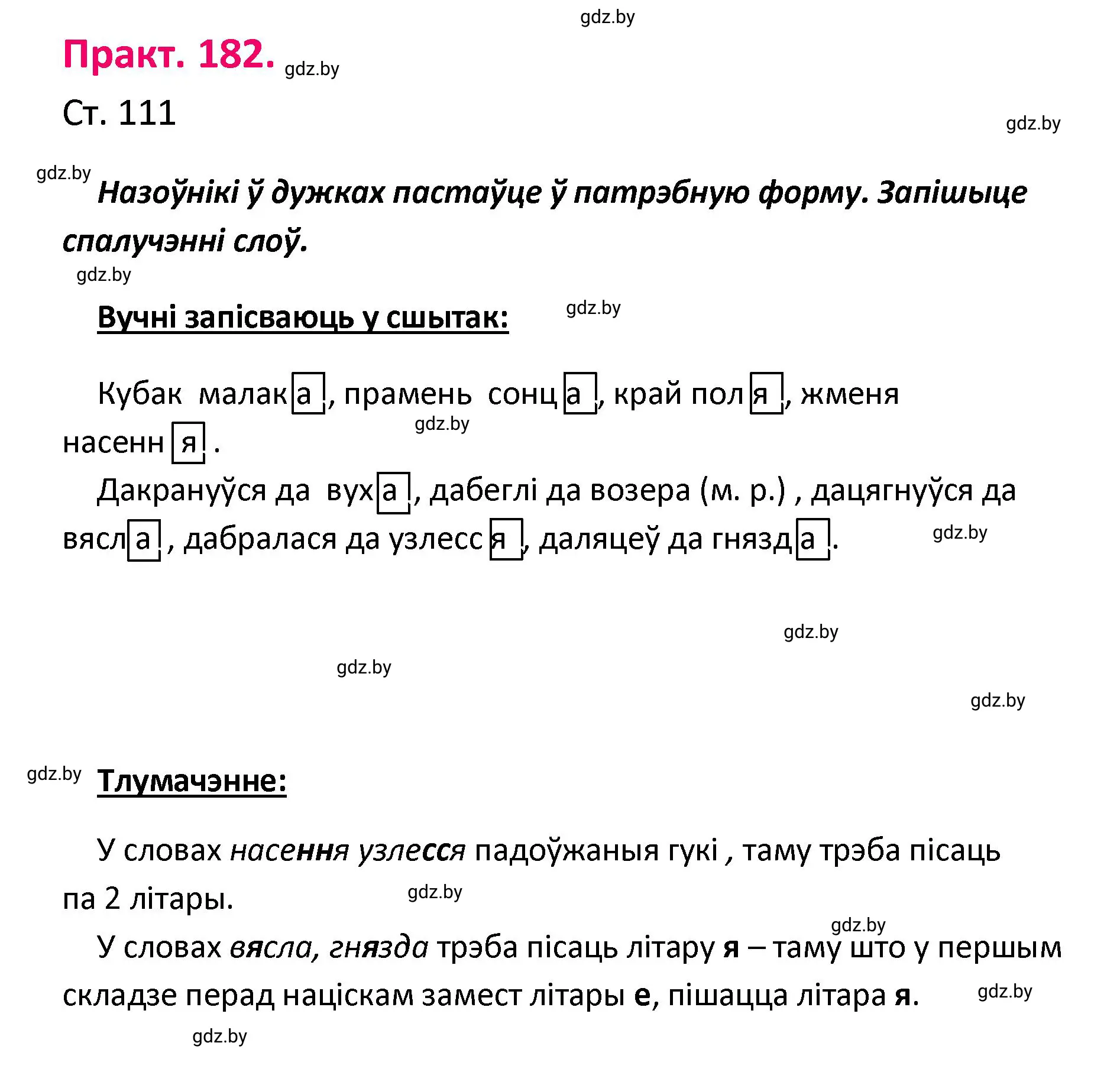 Решение номер 182 (страница 111) гдз по белорусскому языку 4 класс Свириденко, учебник