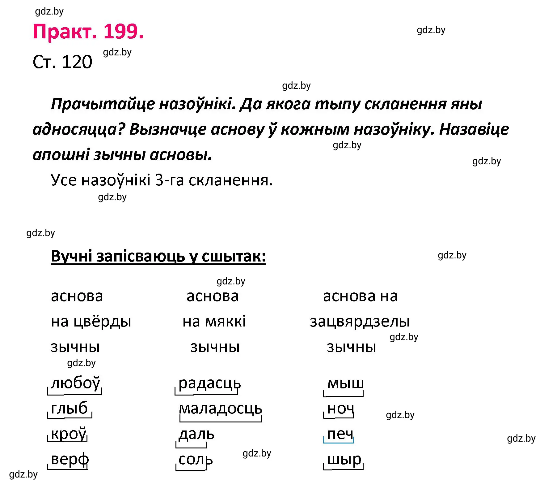 Решение номер 199 (страница 120) гдз по белорусскому языку 4 класс Свириденко, учебник