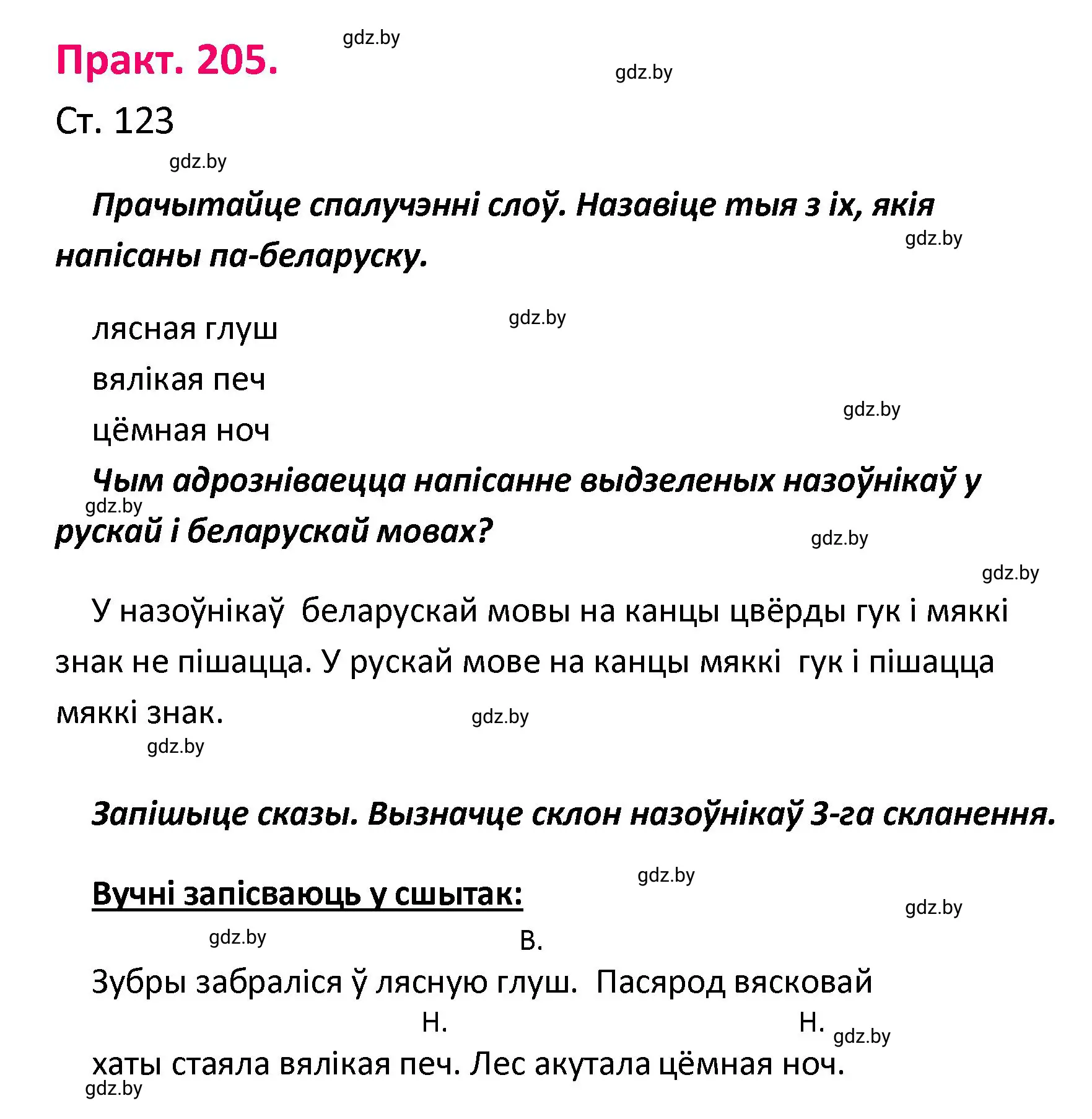 Решение номер 205 (страница 123) гдз по белорусскому языку 4 класс Свириденко, учебник