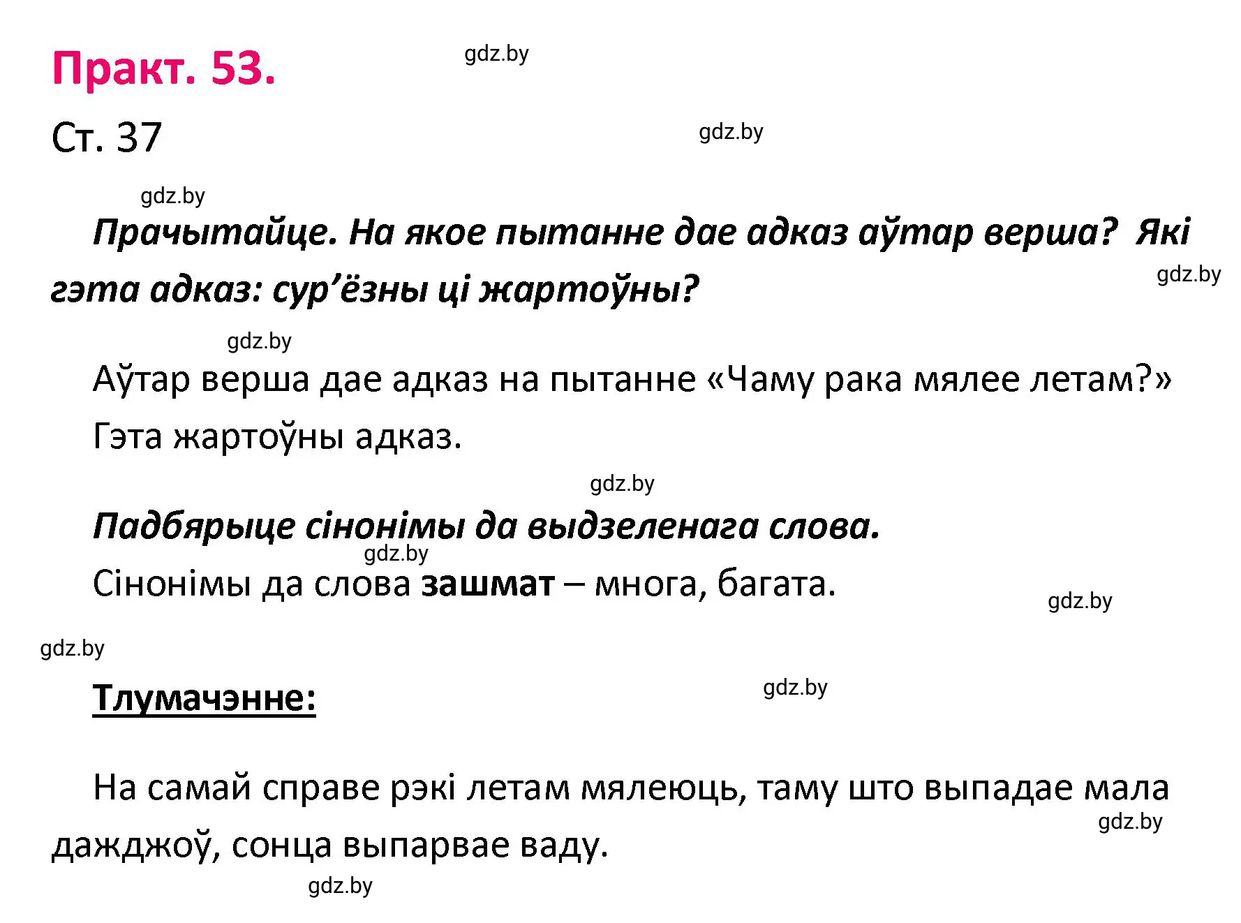 Решение номер 53 (страница 37) гдз по белорусскому языку 4 класс Свириденко, учебник