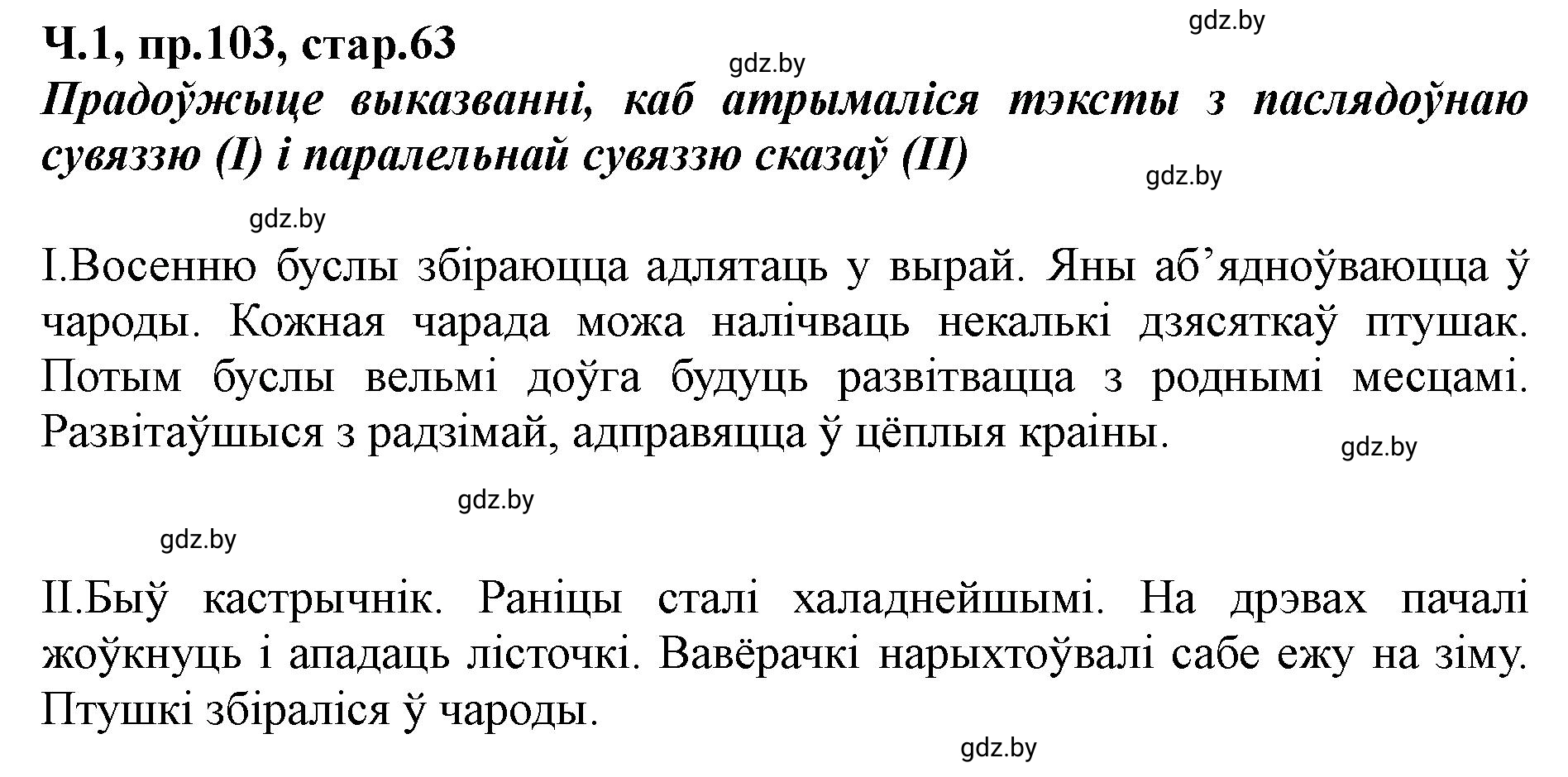 Решение номер 103 (страница 63) гдз по белорусскому языку 5 класс Валочка, Зелянко, учебник 1 часть