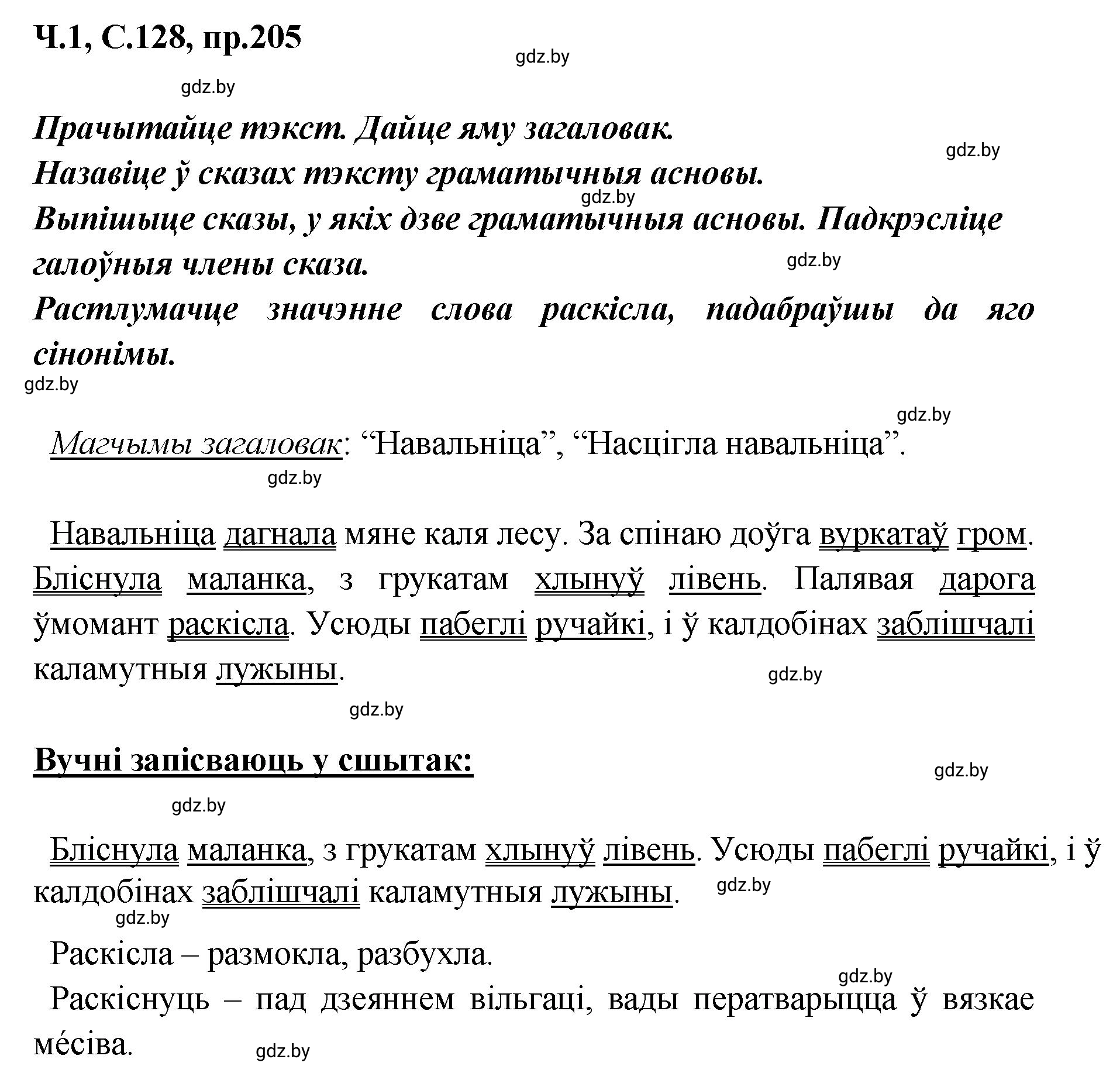 Решение номер 205 (страница 128) гдз по белорусскому языку 5 класс Валочка, Зелянко, учебник 1 часть