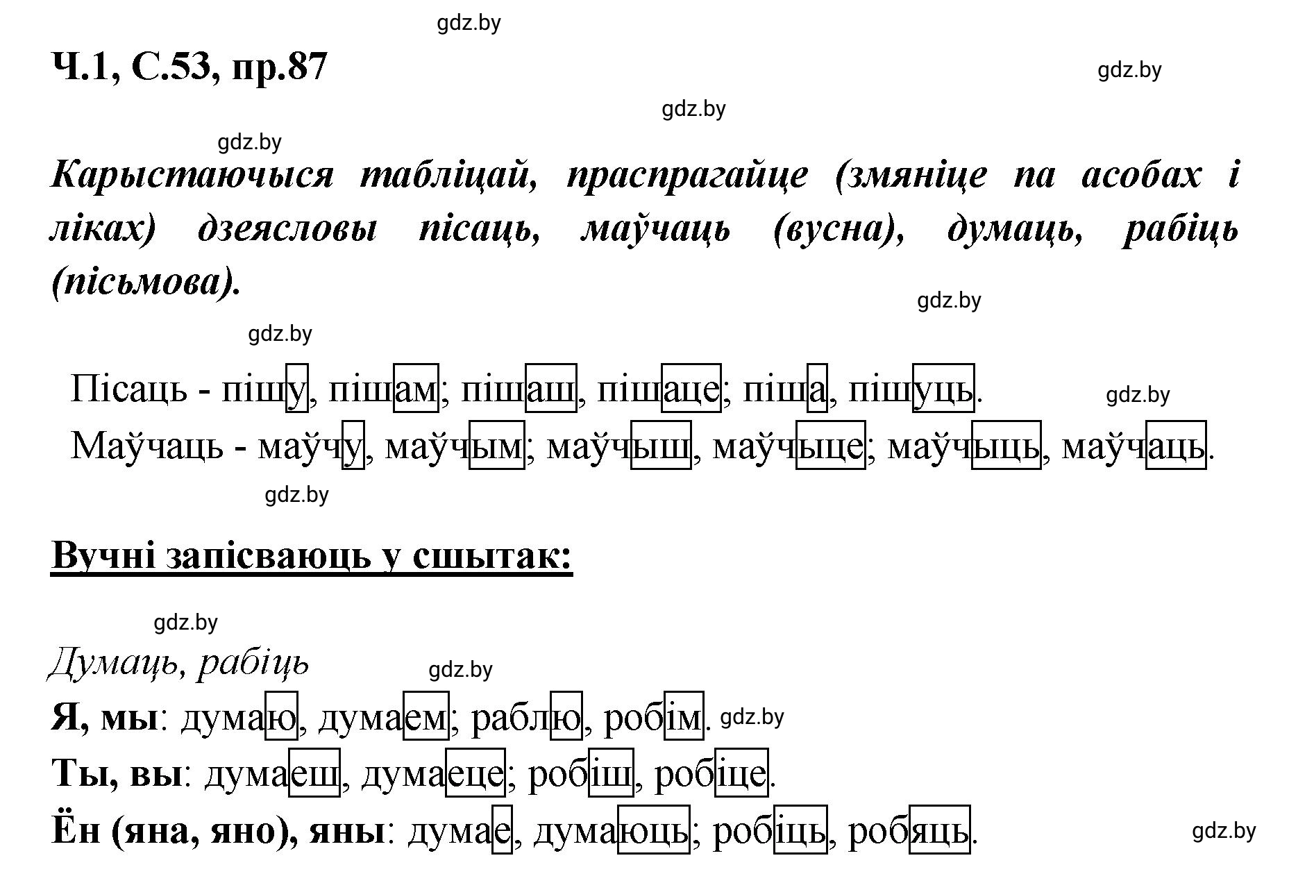 Решение номер 87 (страница 53) гдз по белорусскому языку 5 класс Валочка, Зелянко, учебник 1 часть
