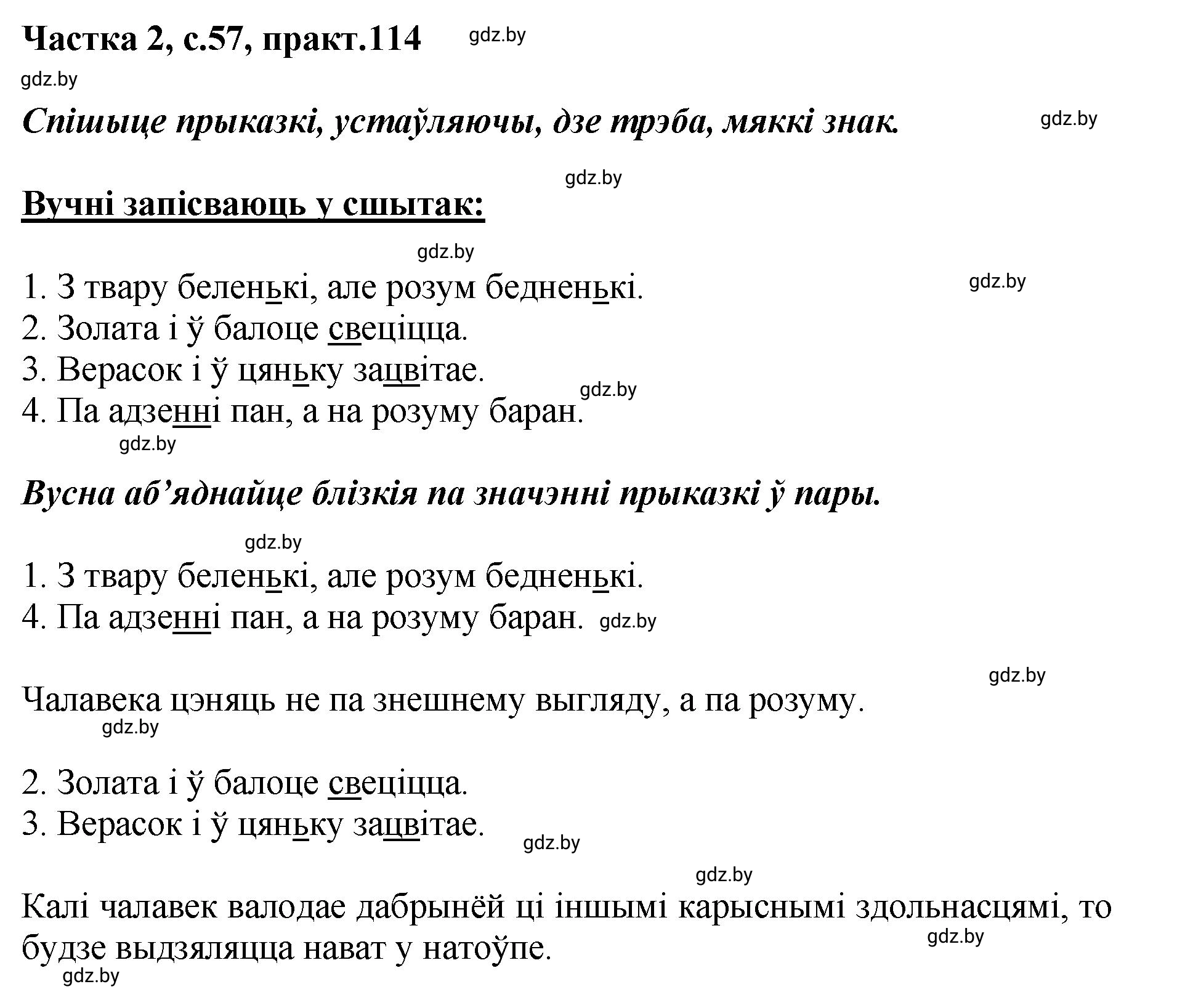 Решение номер 114 (страница 57) гдз по белорусскому языку 5 класс Валочка, Зелянко, учебник 2 часть
