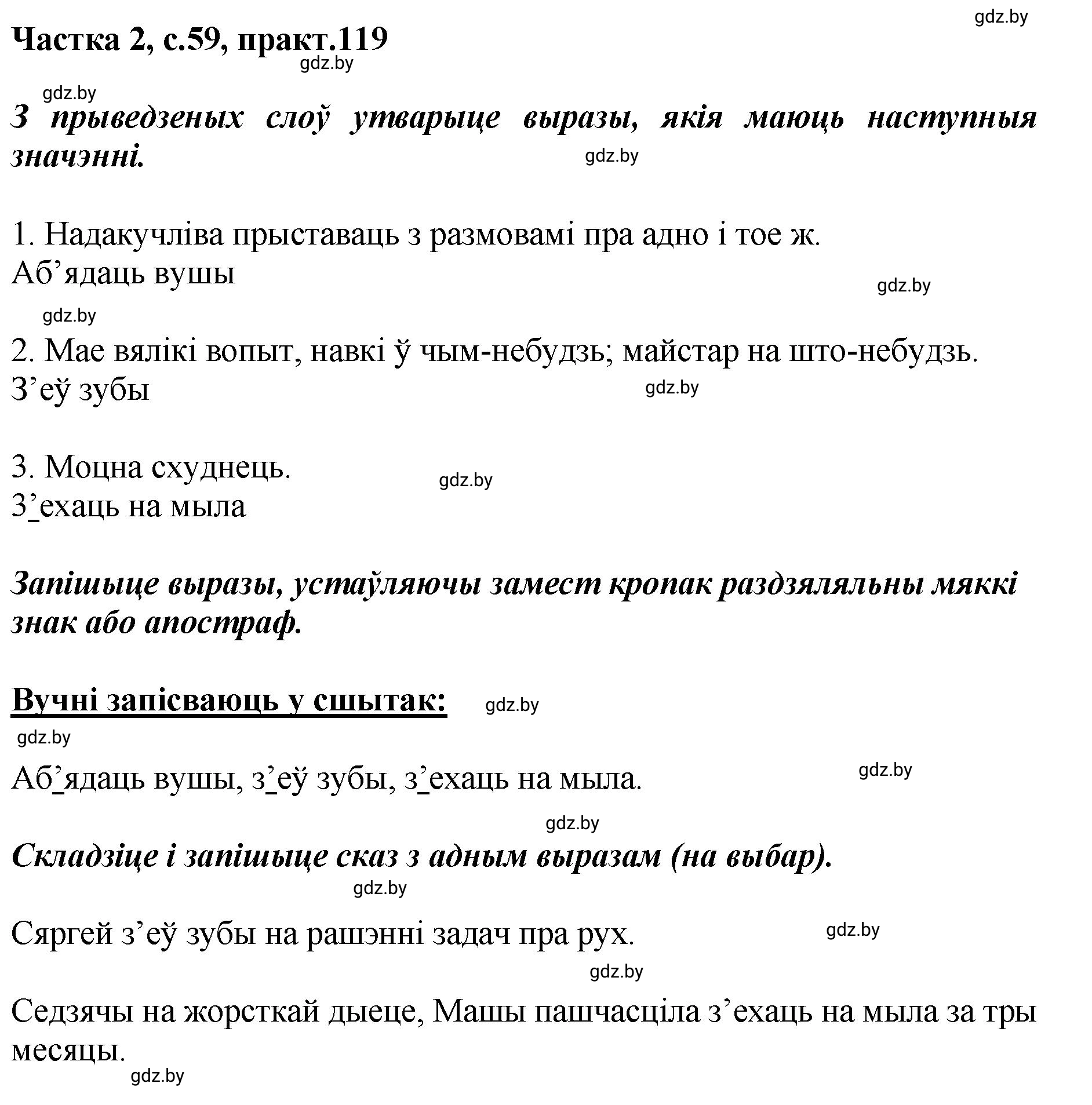 Решение номер 119 (страница 59) гдз по белорусскому языку 5 класс Валочка, Зелянко, учебник 2 часть
