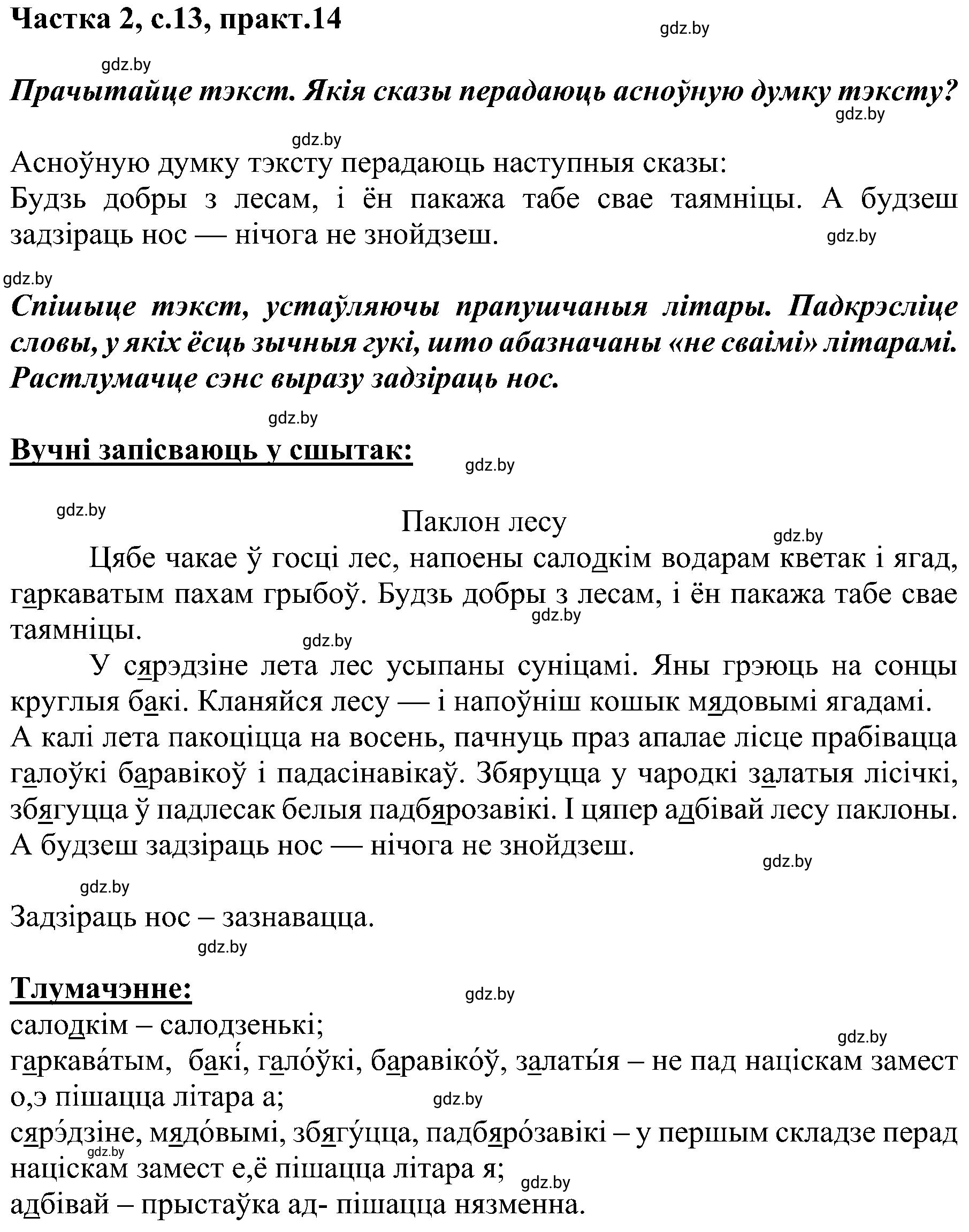 Решение номер 14 (страница 13) гдз по белорусскому языку 5 класс Валочка, Зелянко, учебник 2 часть