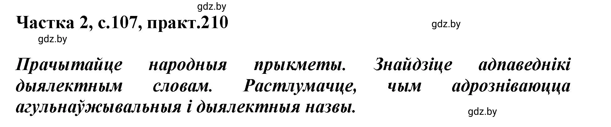 Решение номер 210 (страница 107) гдз по белорусскому языку 5 класс Валочка, Зелянко, учебник 2 часть