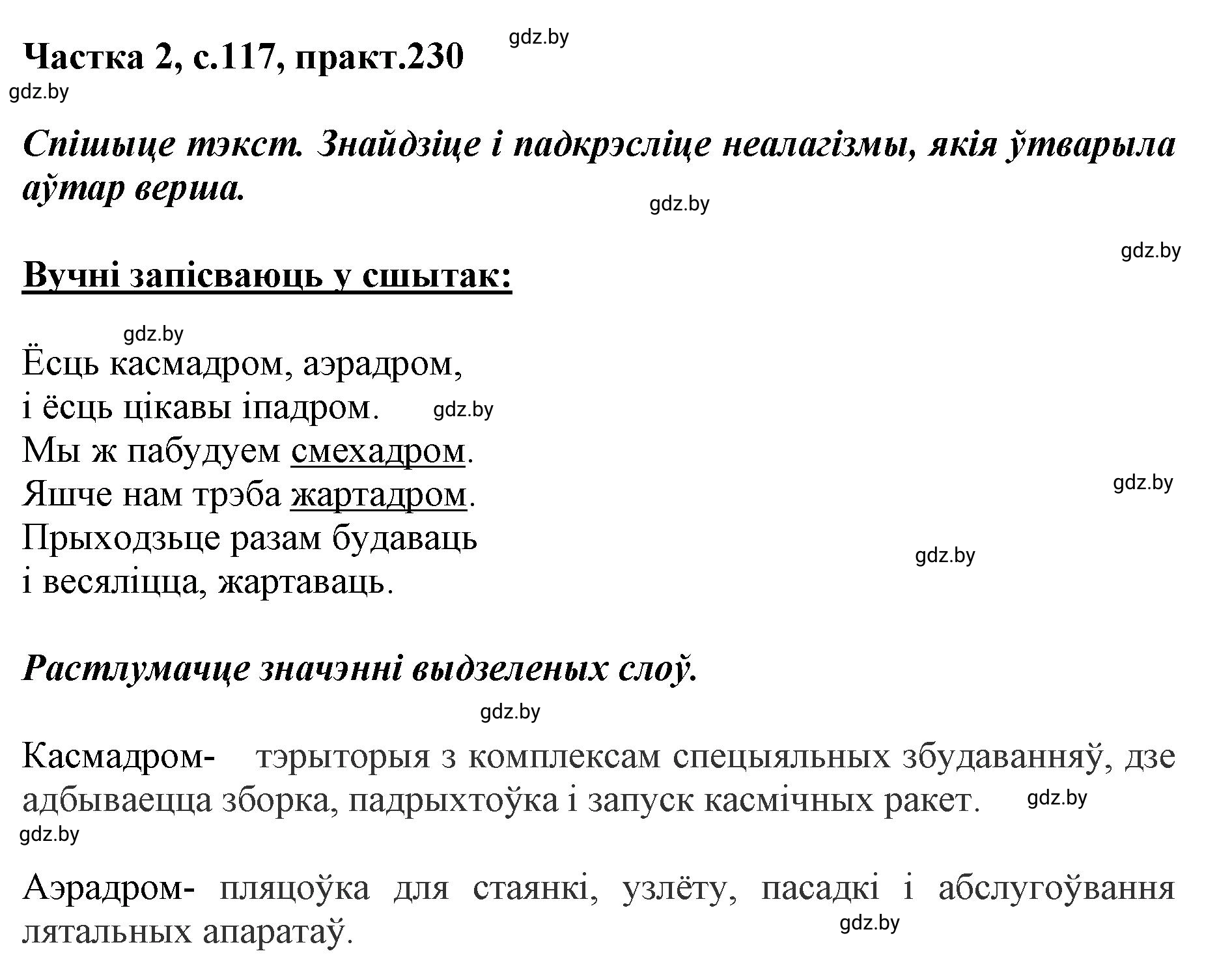 Решение номер 230 (страница 117) гдз по белорусскому языку 5 класс Валочка, Зелянко, учебник 2 часть