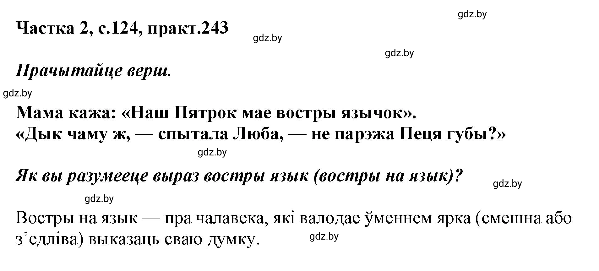 Решение номер 243 (страница 124) гдз по белорусскому языку 5 класс Валочка, Зелянко, учебник 2 часть
