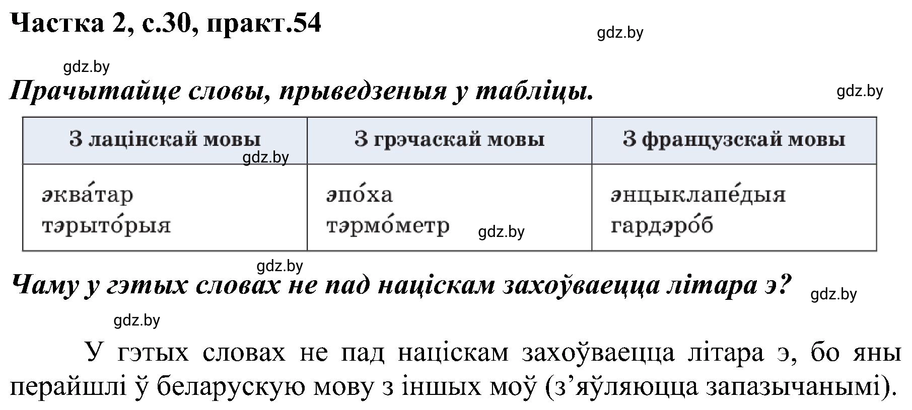 Решение номер 54 (страница 30) гдз по белорусскому языку 5 класс Валочка, Зелянко, учебник 2 часть