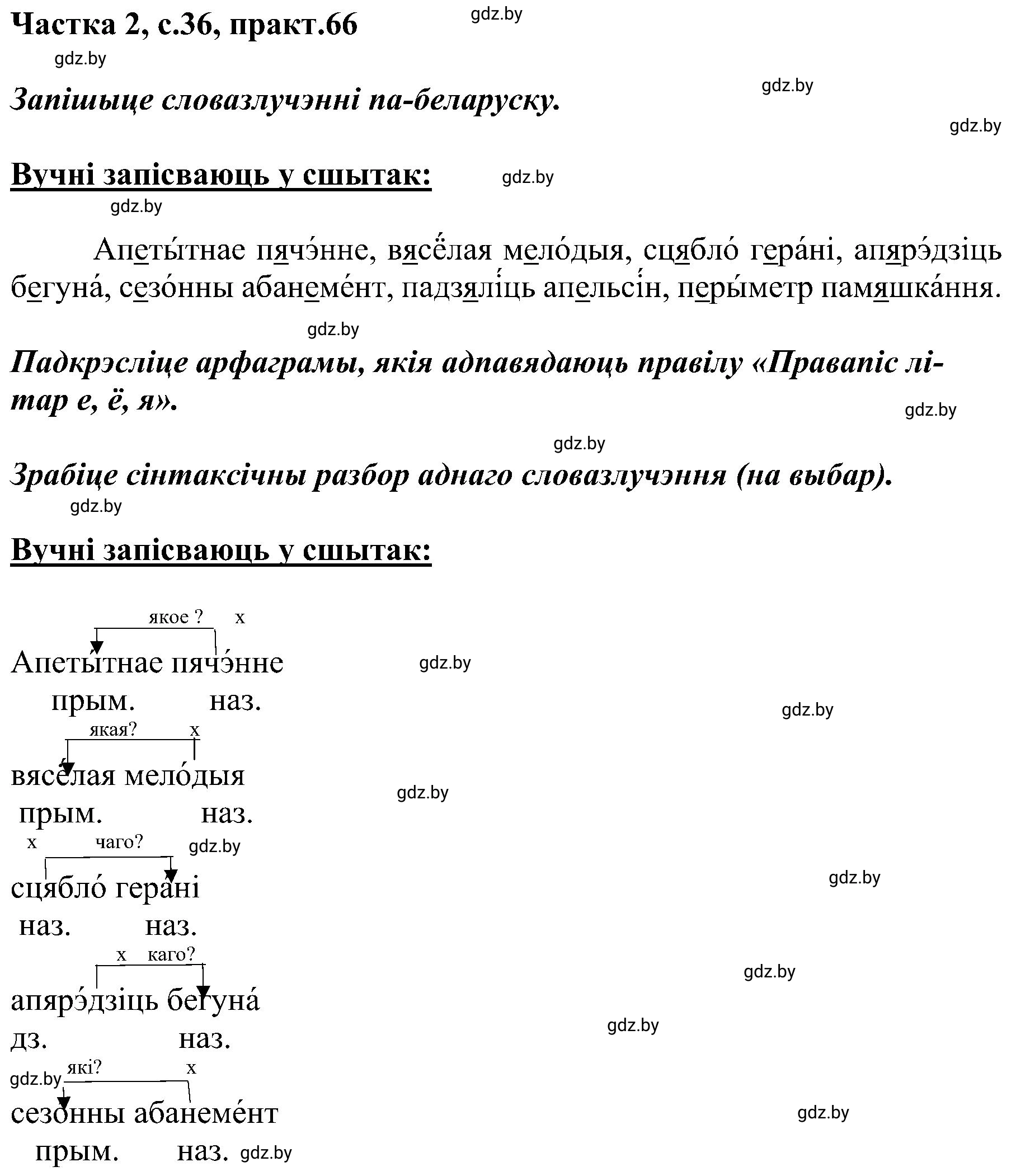 Решение номер 66 (страница 36) гдз по белорусскому языку 5 класс Валочка, Зелянко, учебник 2 часть