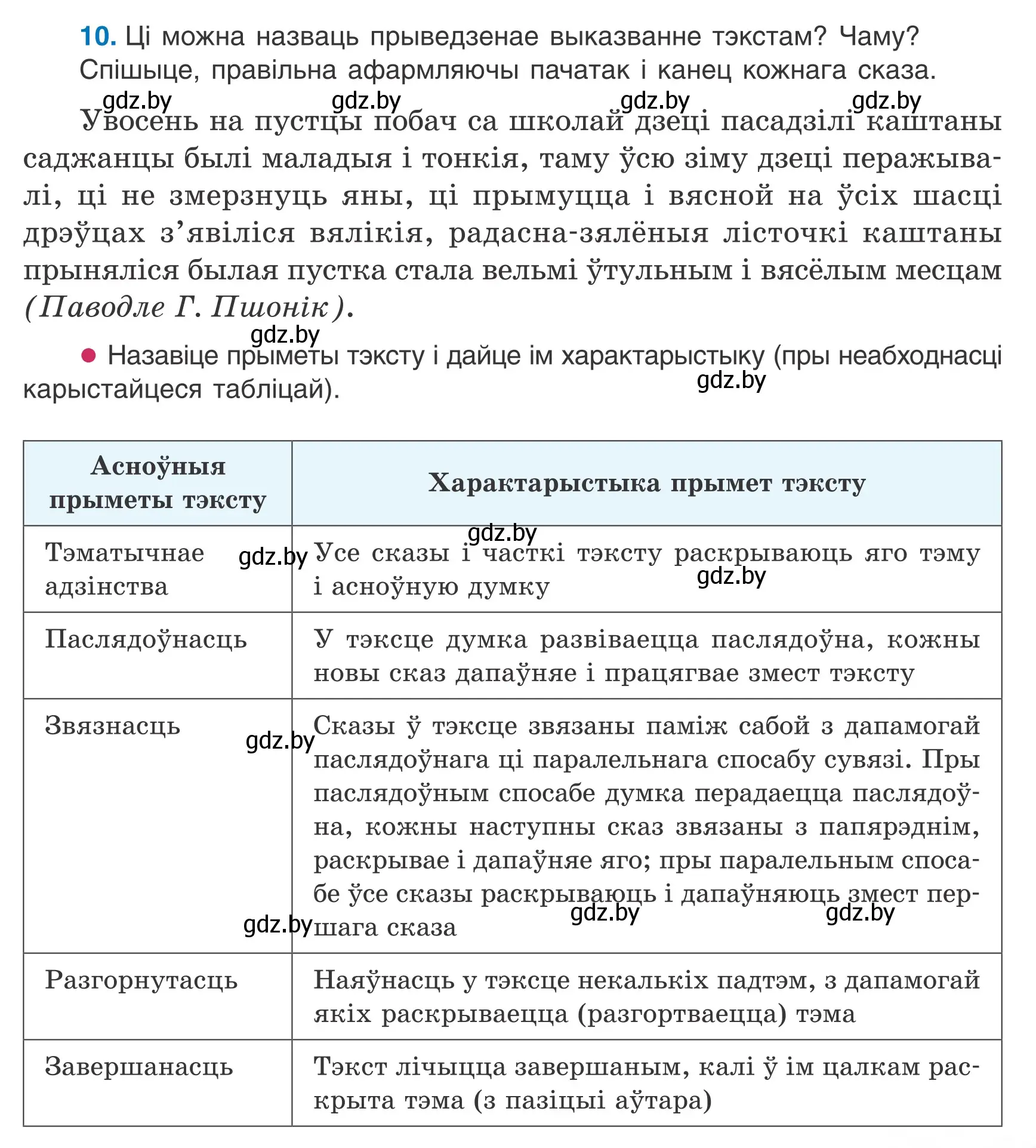 Условие номер 10 (страница 7) гдз по белорусскому языку 6 класс Валочка, Зелянко, учебник