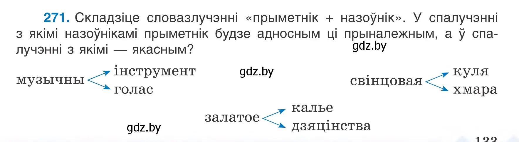 Условие номер 271 (страница 133) гдз по белорусскому языку 6 класс Валочка, Зелянко, учебник