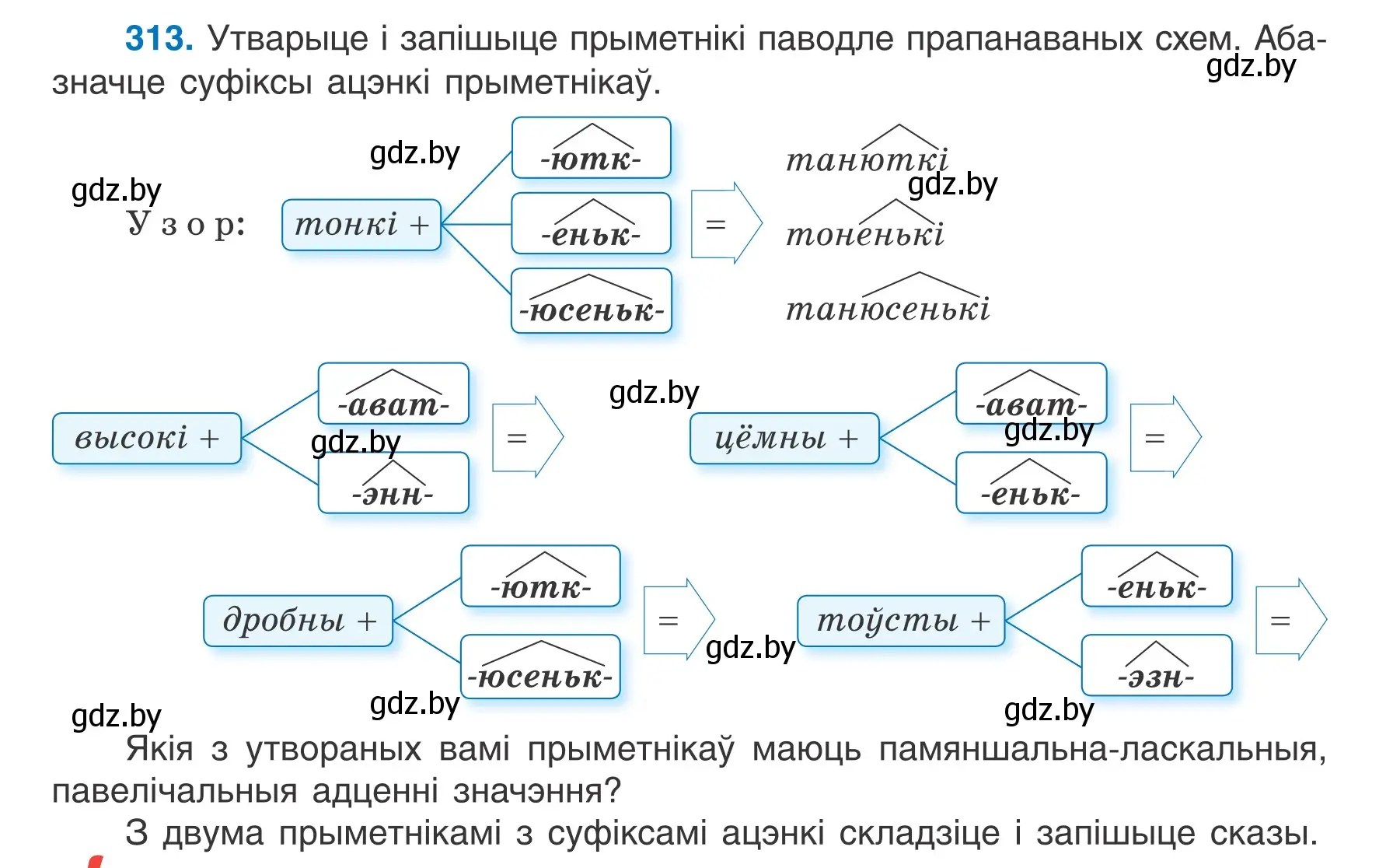 Условие номер 313 (страница 155) гдз по белорусскому языку 6 класс Валочка, Зелянко, учебник