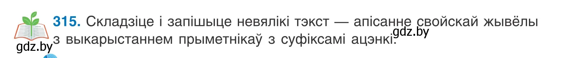 Условие номер 315 (страница 156) гдз по белорусскому языку 6 класс Валочка, Зелянко, учебник