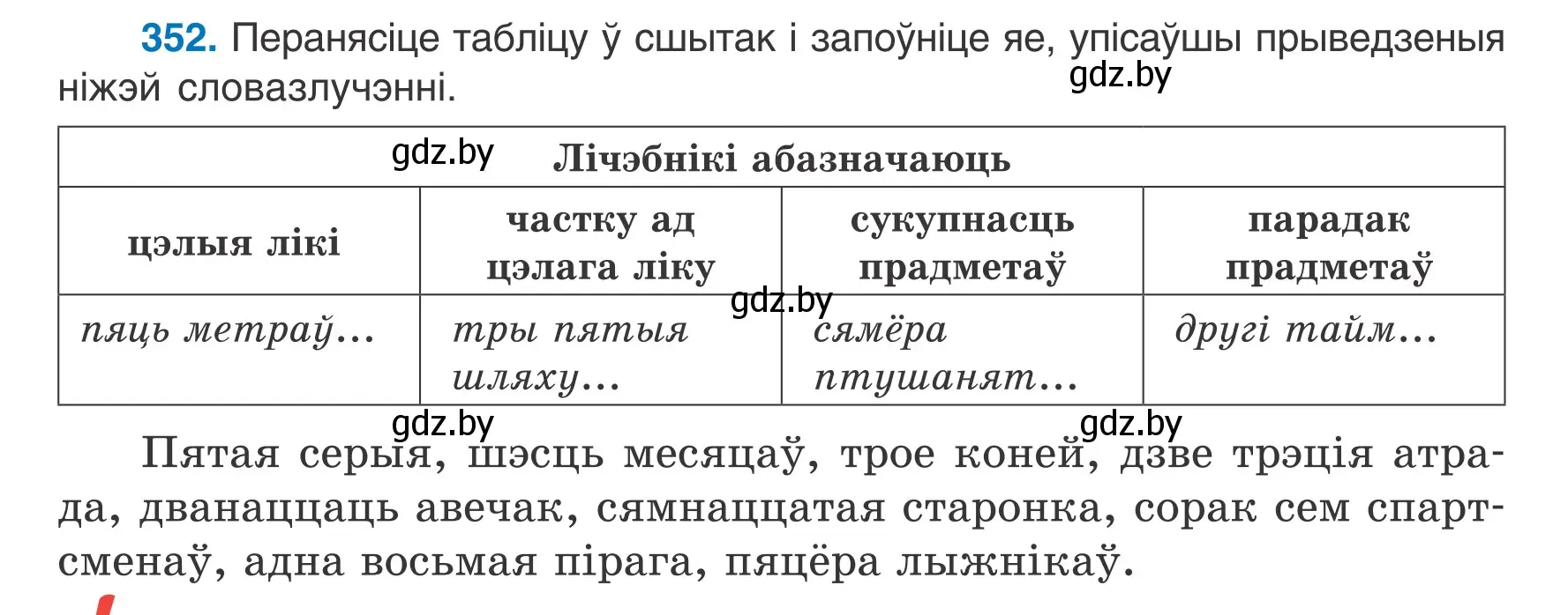 Условие номер 352 (страница 174) гдз по белорусскому языку 6 класс Валочка, Зелянко, учебник