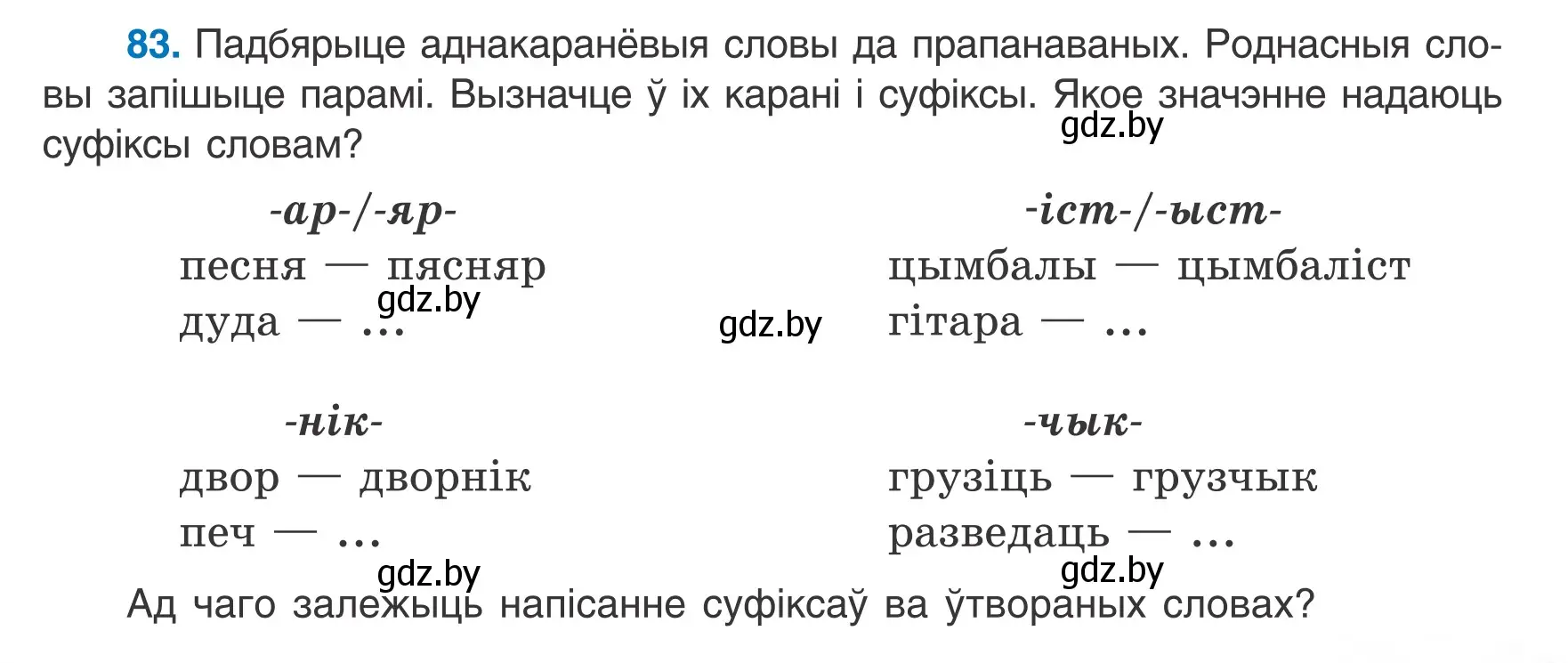 Условие номер 83 (страница 39) гдз по белорусскому языку 6 класс Валочка, Зелянко, учебник