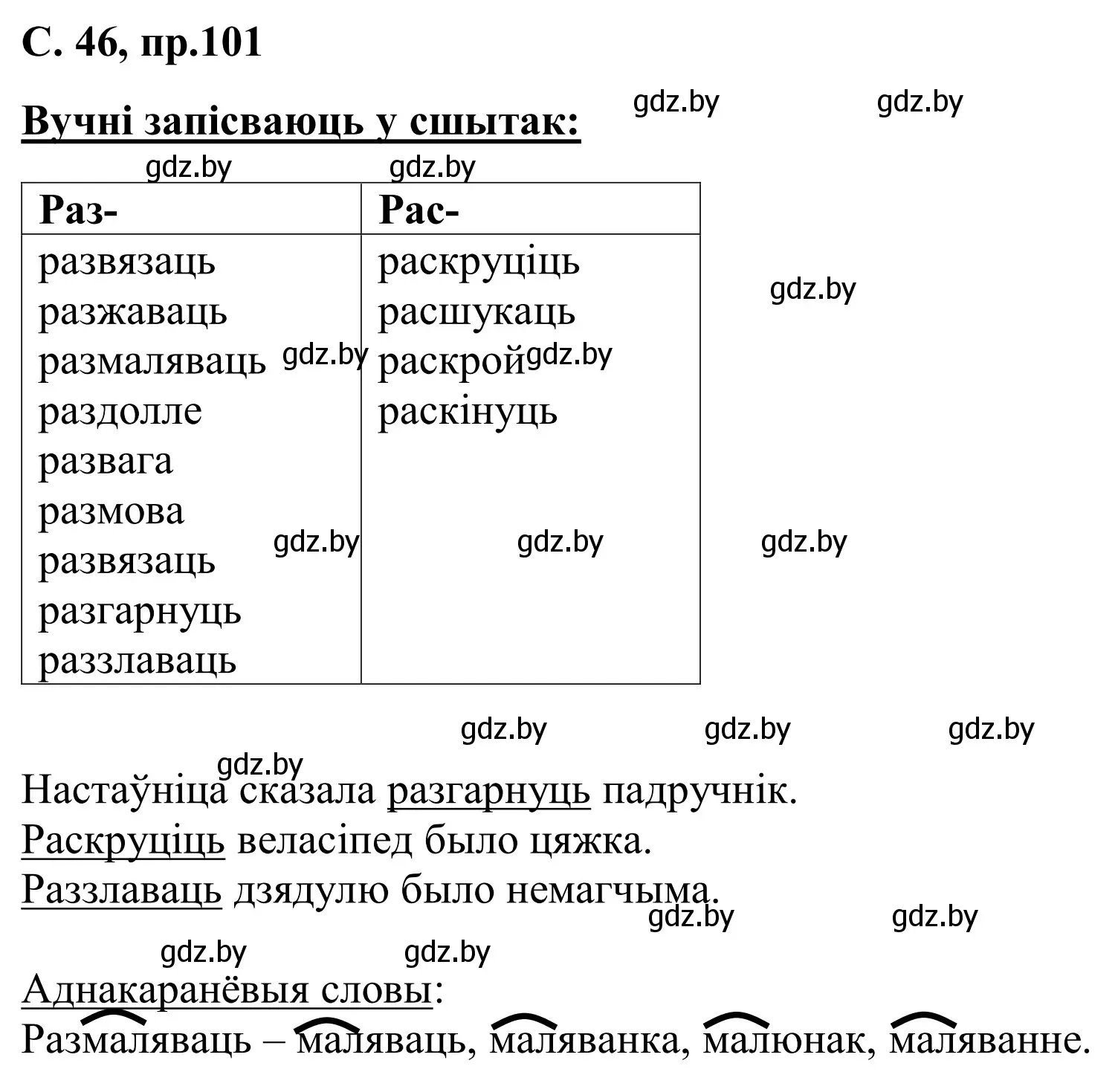 Решение номер 101 (страница 46) гдз по белорусскому языку 6 класс Валочка, Зелянко, учебник