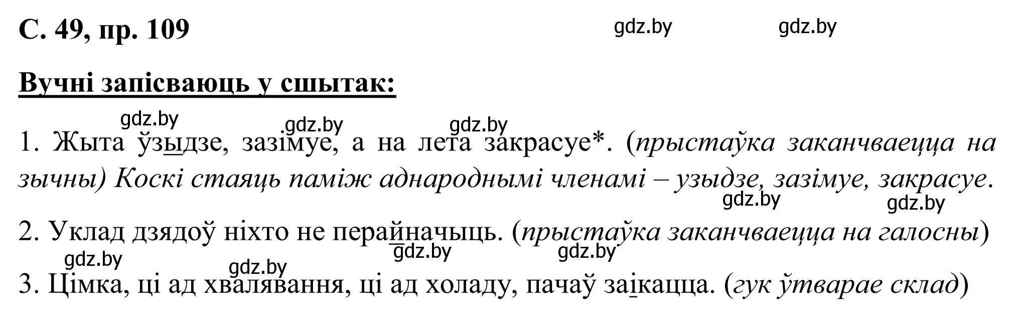 Решение номер 109 (страница 49) гдз по белорусскому языку 6 класс Валочка, Зелянко, учебник