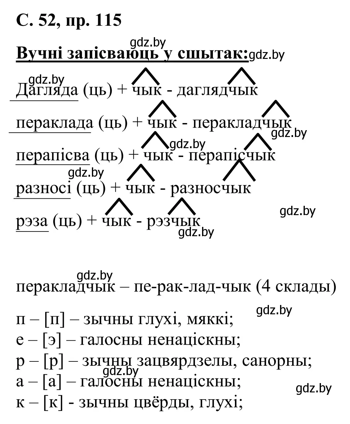 Решение номер 115 (страница 52) гдз по белорусскому языку 6 класс Валочка, Зелянко, учебник