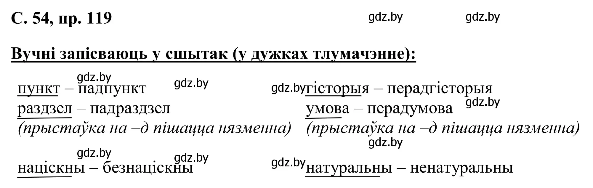 Решение номер 119 (страница 54) гдз по белорусскому языку 6 класс Валочка, Зелянко, учебник