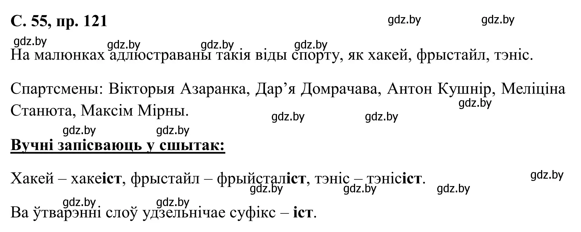 Решение номер 121 (страница 55) гдз по белорусскому языку 6 класс Валочка, Зелянко, учебник