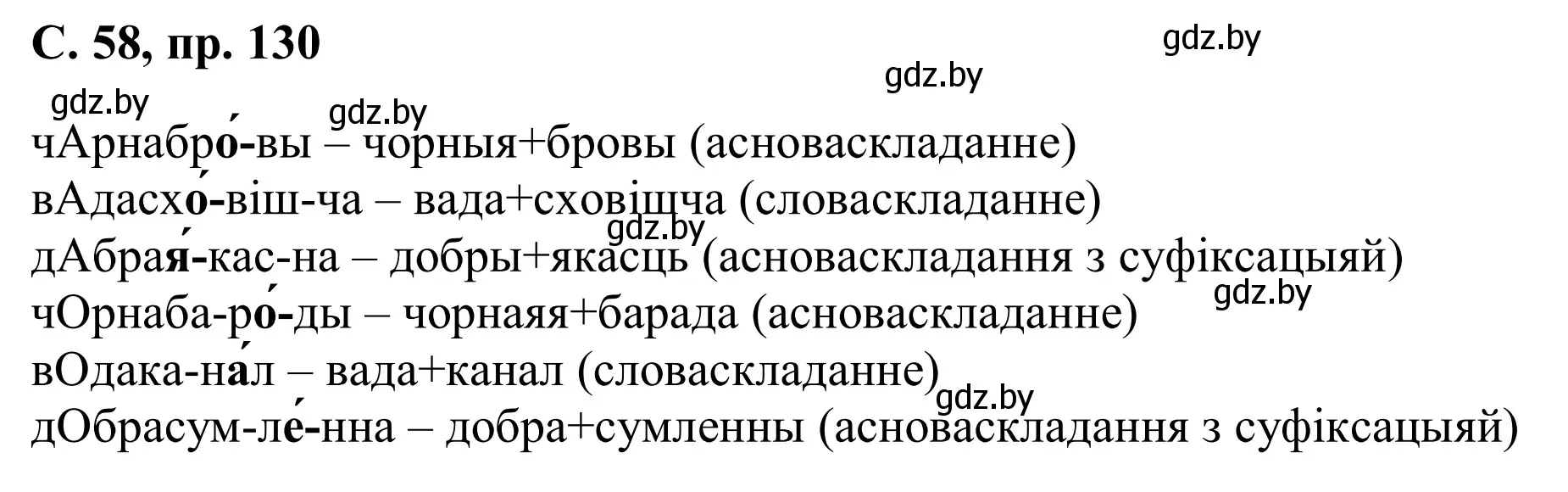 Решение номер 130 (страница 58) гдз по белорусскому языку 6 класс Валочка, Зелянко, учебник