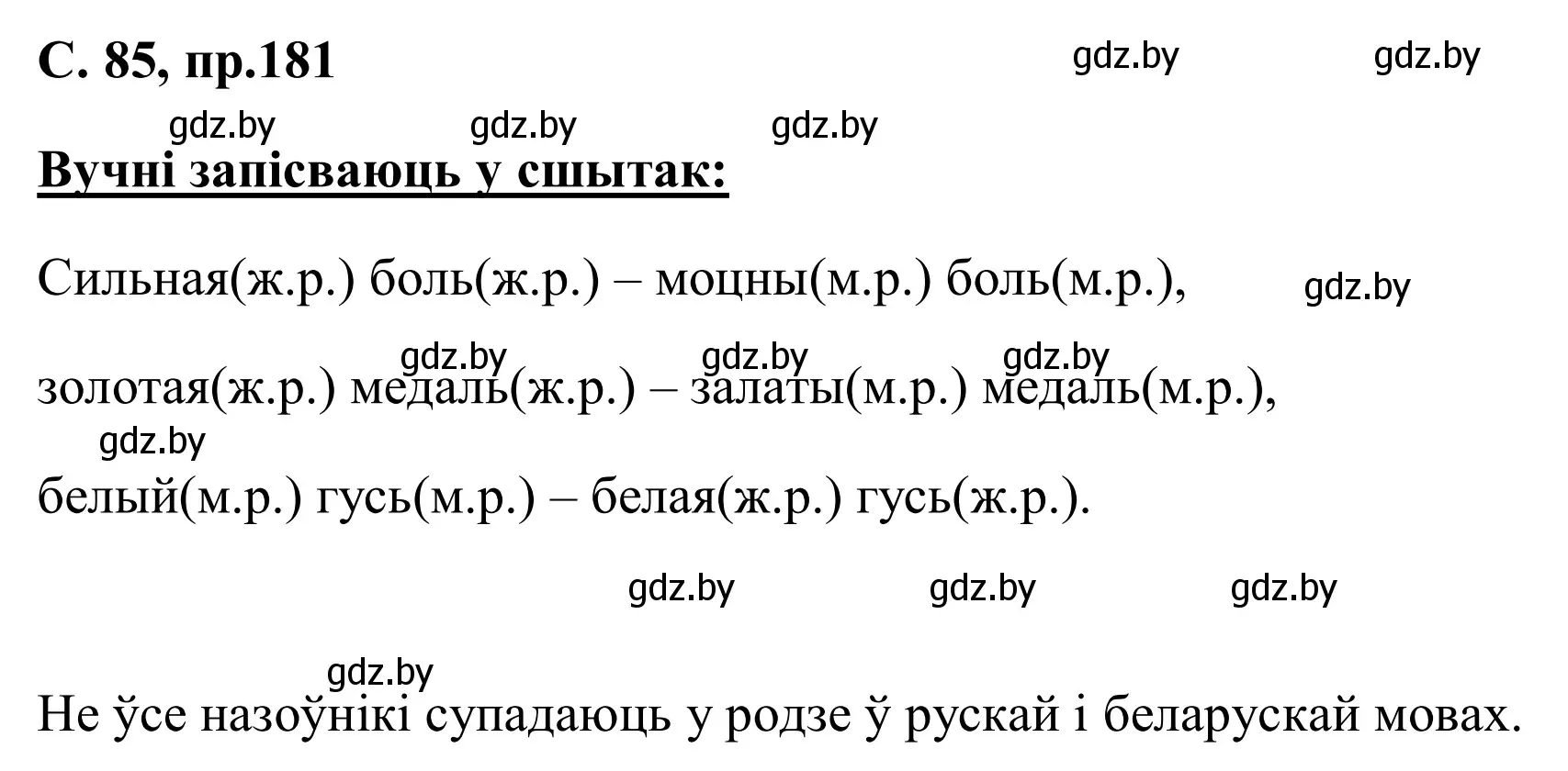 Решение номер 181 (страница 85) гдз по белорусскому языку 6 класс Валочка, Зелянко, учебник